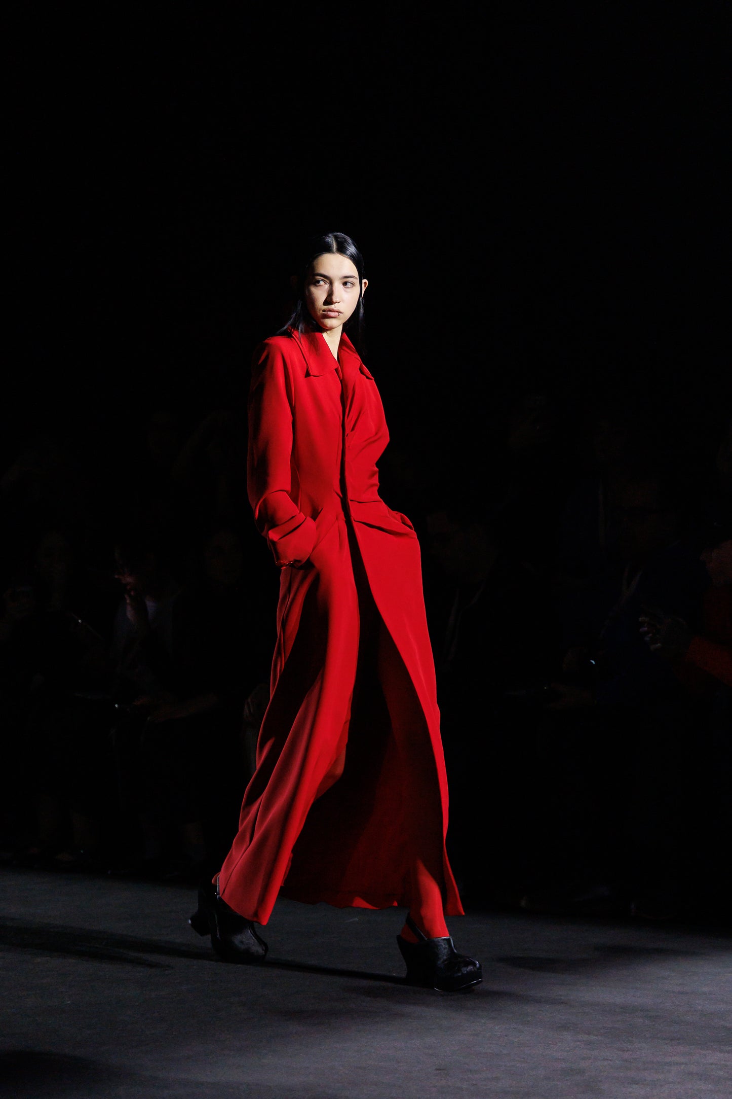 Red Crepe Straight Coat
