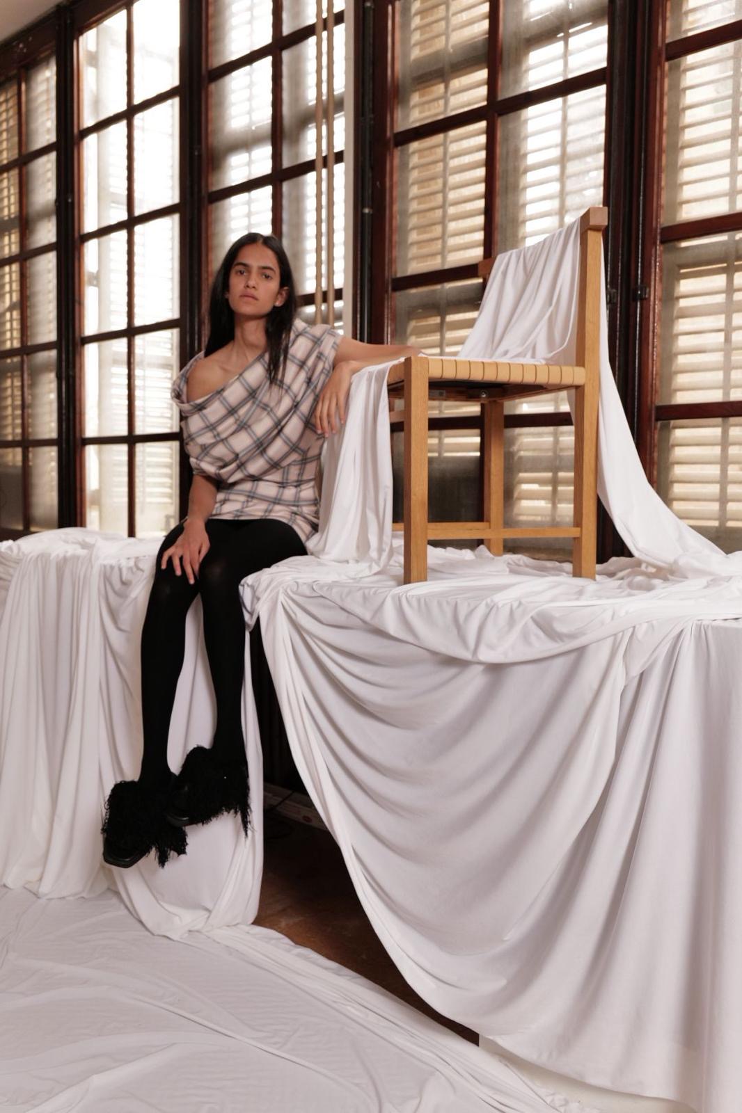 Plaid Satin Volume Mini Dress / Preorder