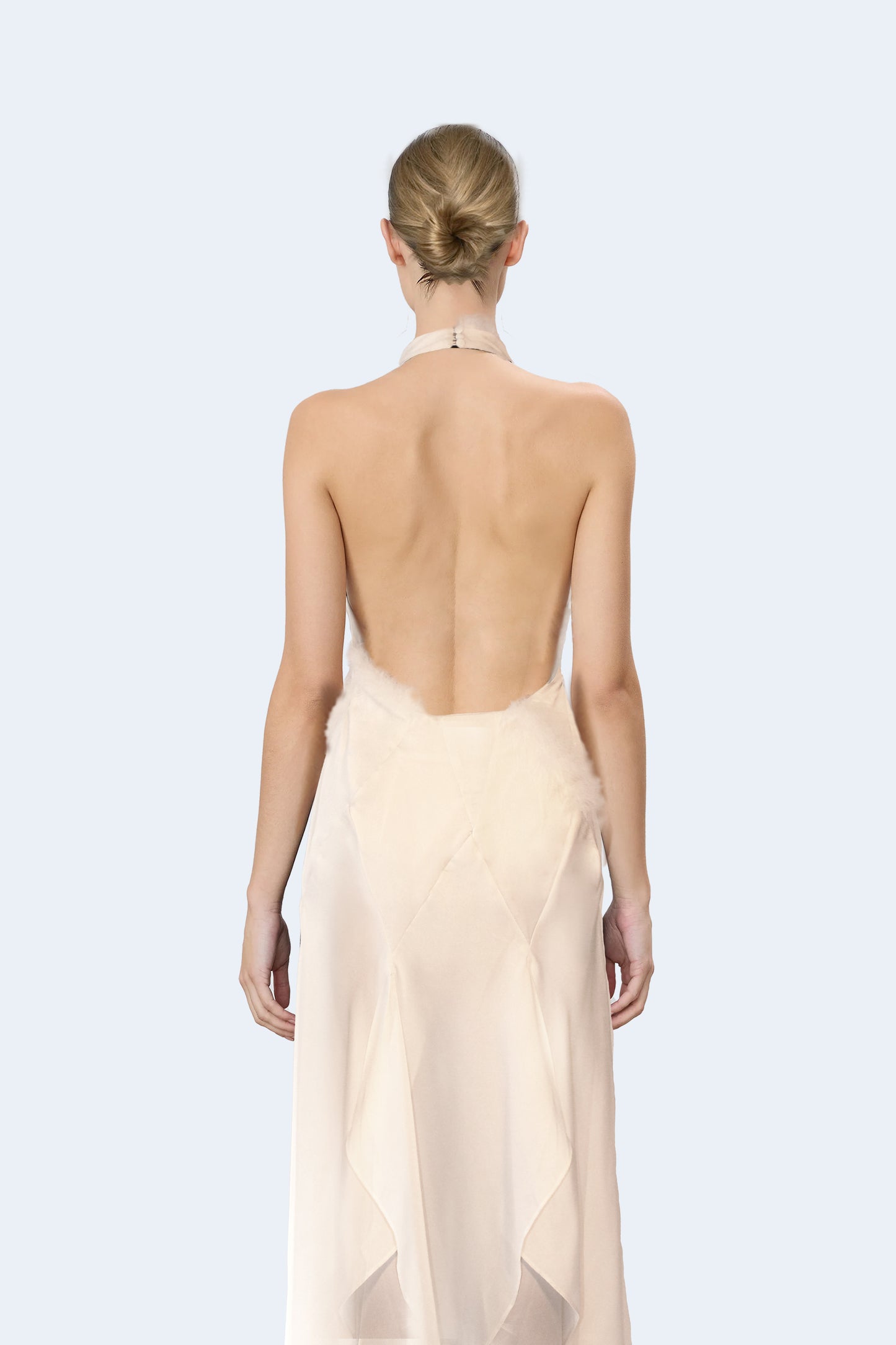 White Satin Midi Dress with feathers