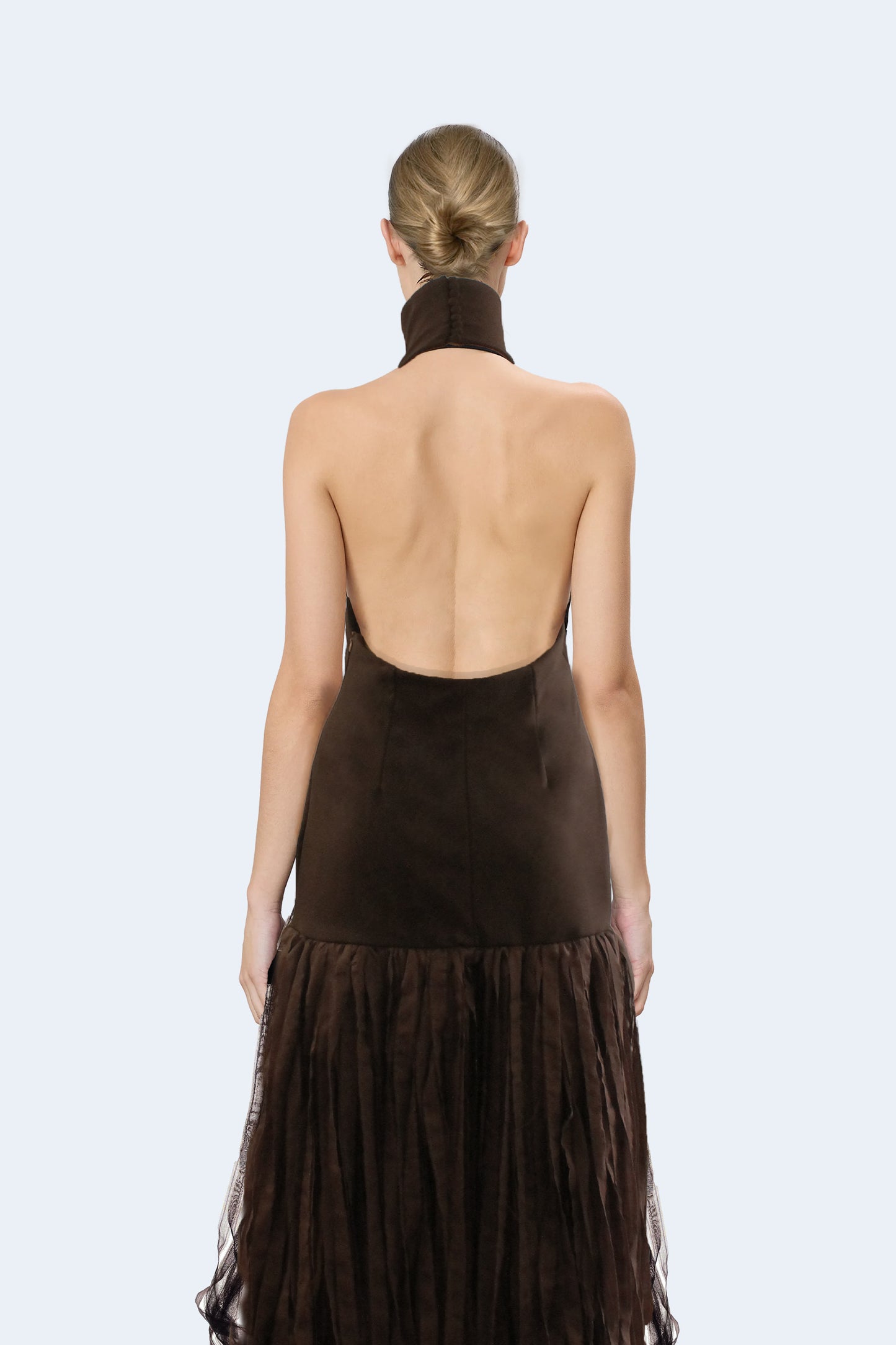 Brown Halter Dress With Silk Fringes