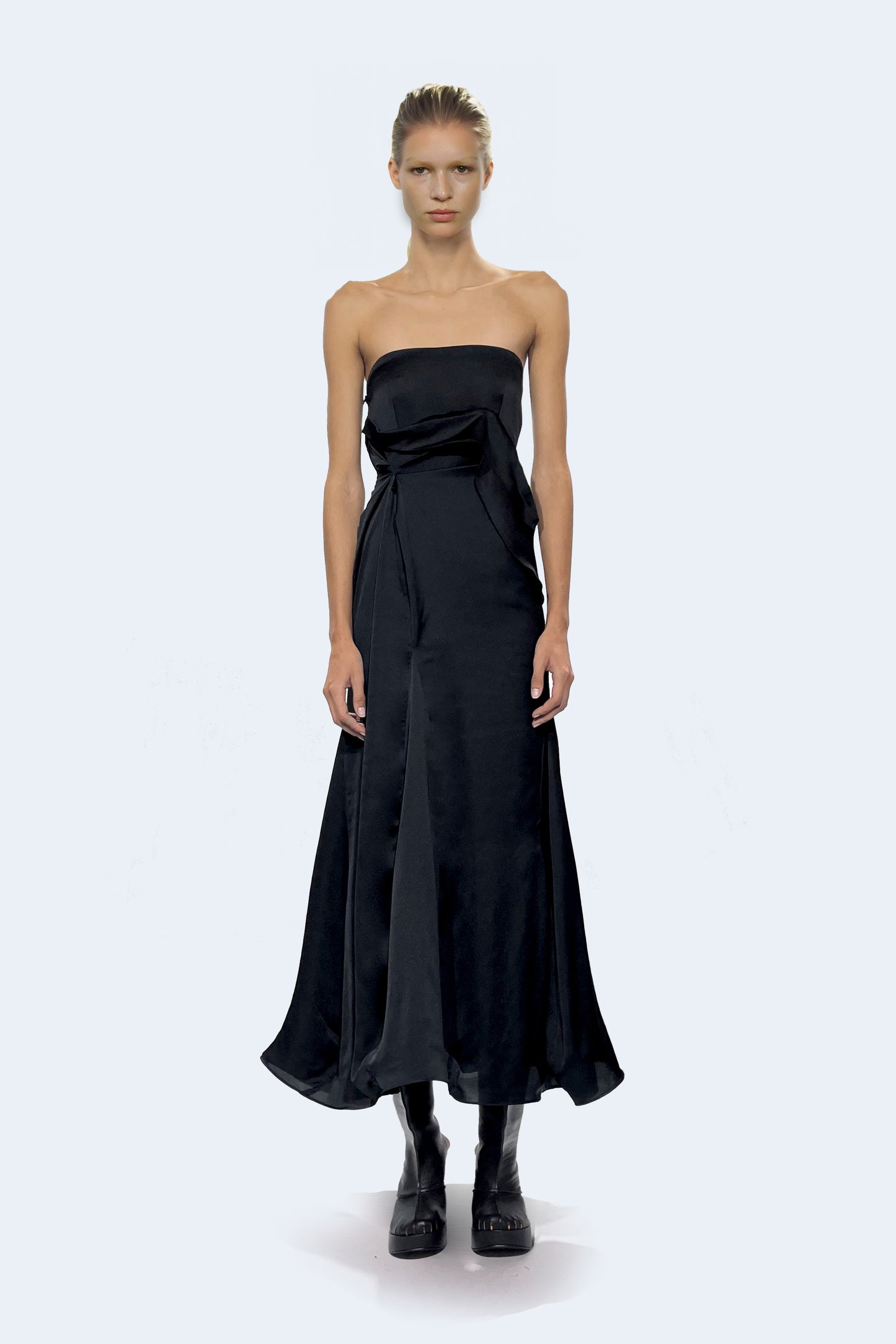 Black Satin Midi Dress