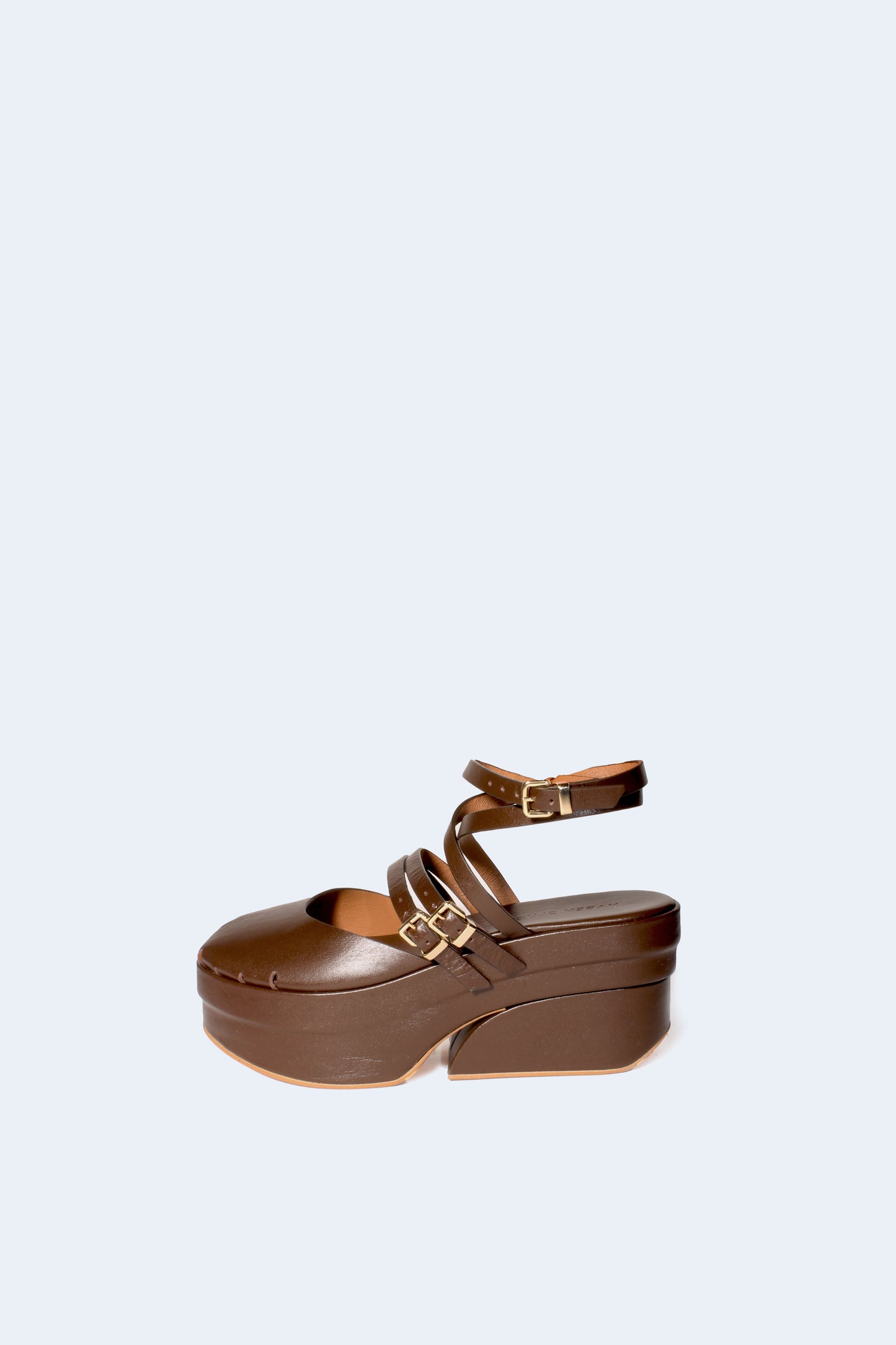 Dark Brown Leather Platform Ballerinas