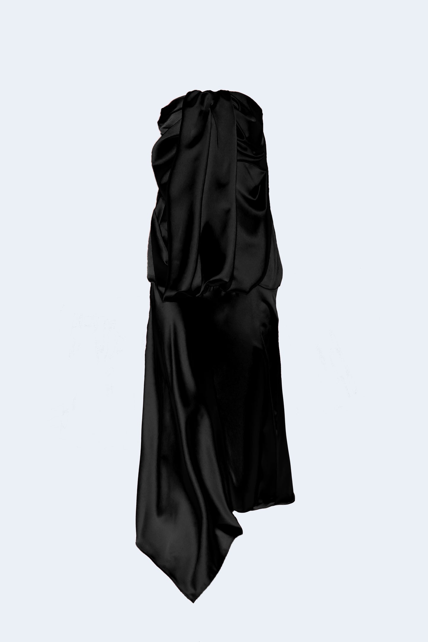 Black Satin Long Asymmetrical Dress