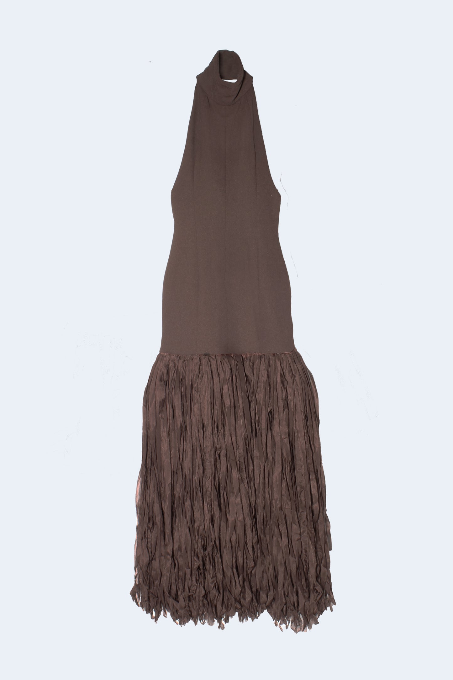 Brown Halter Dress With Silk Fringes
