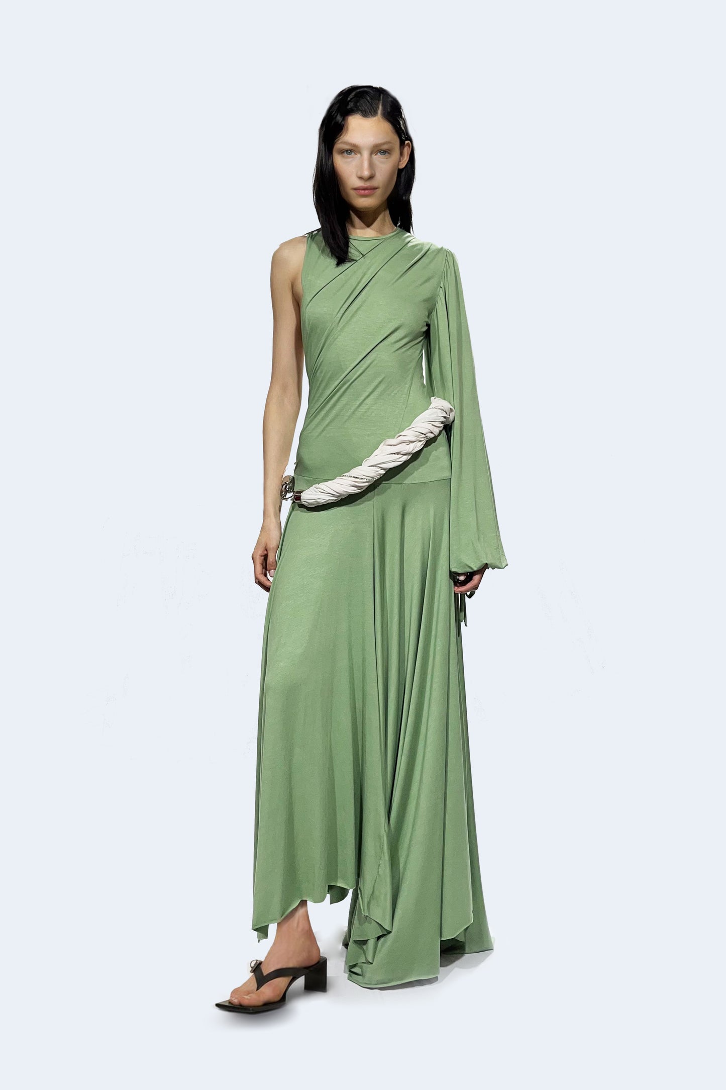 Green Asymmetrical Knit Long Dress