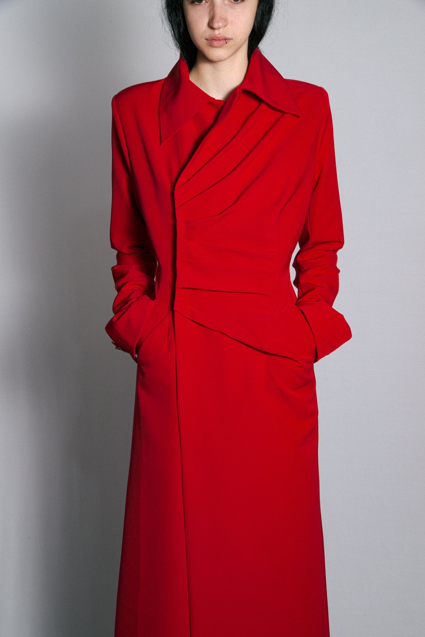 Red Crepe Straight Coat