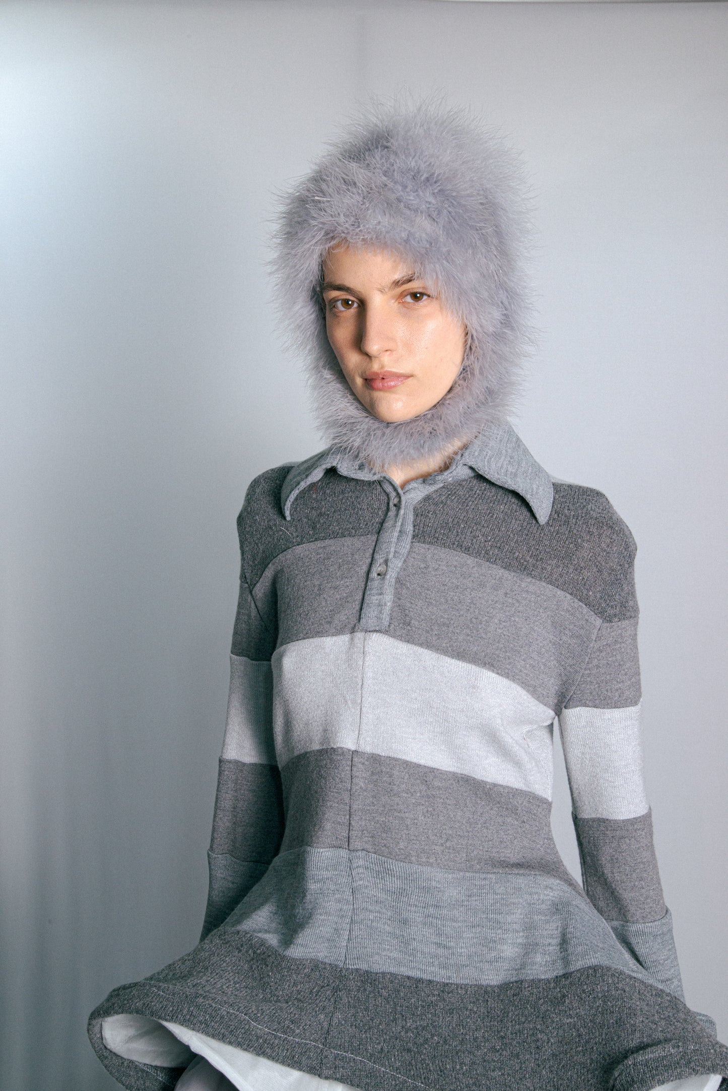Grey Knit Polo Jumper