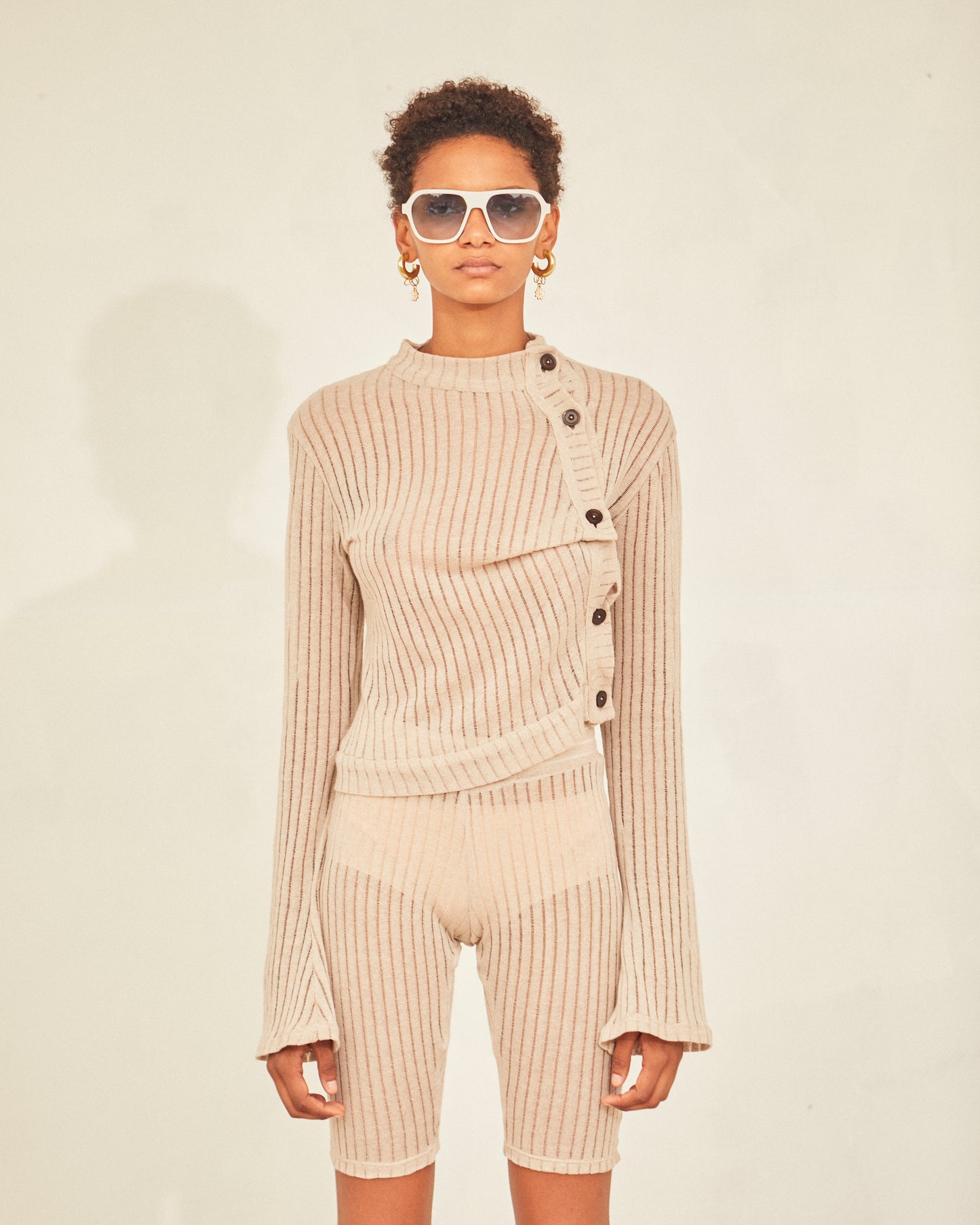 Beige Light Knit Pants