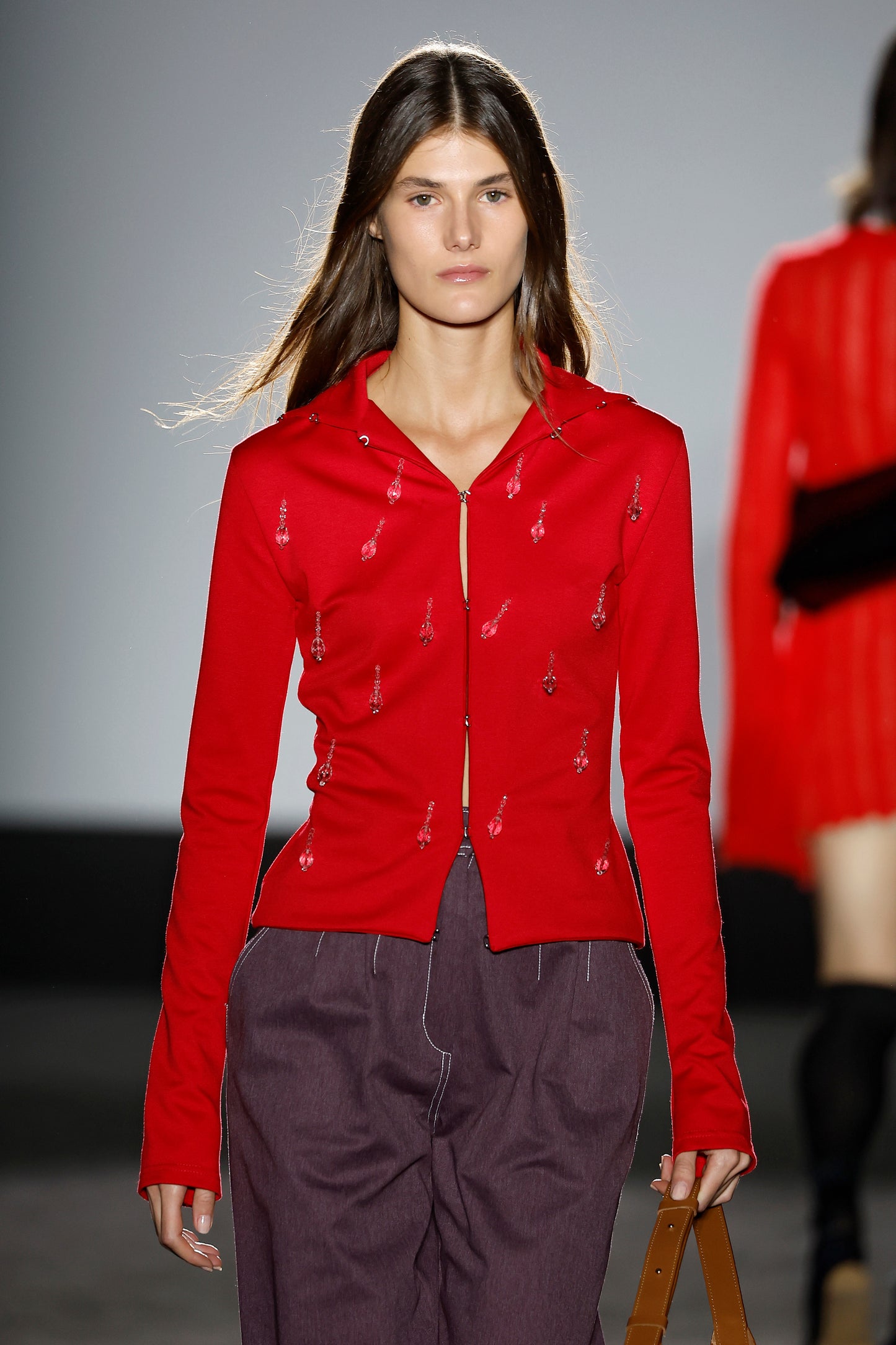 Red Knit Embroidered Jacket