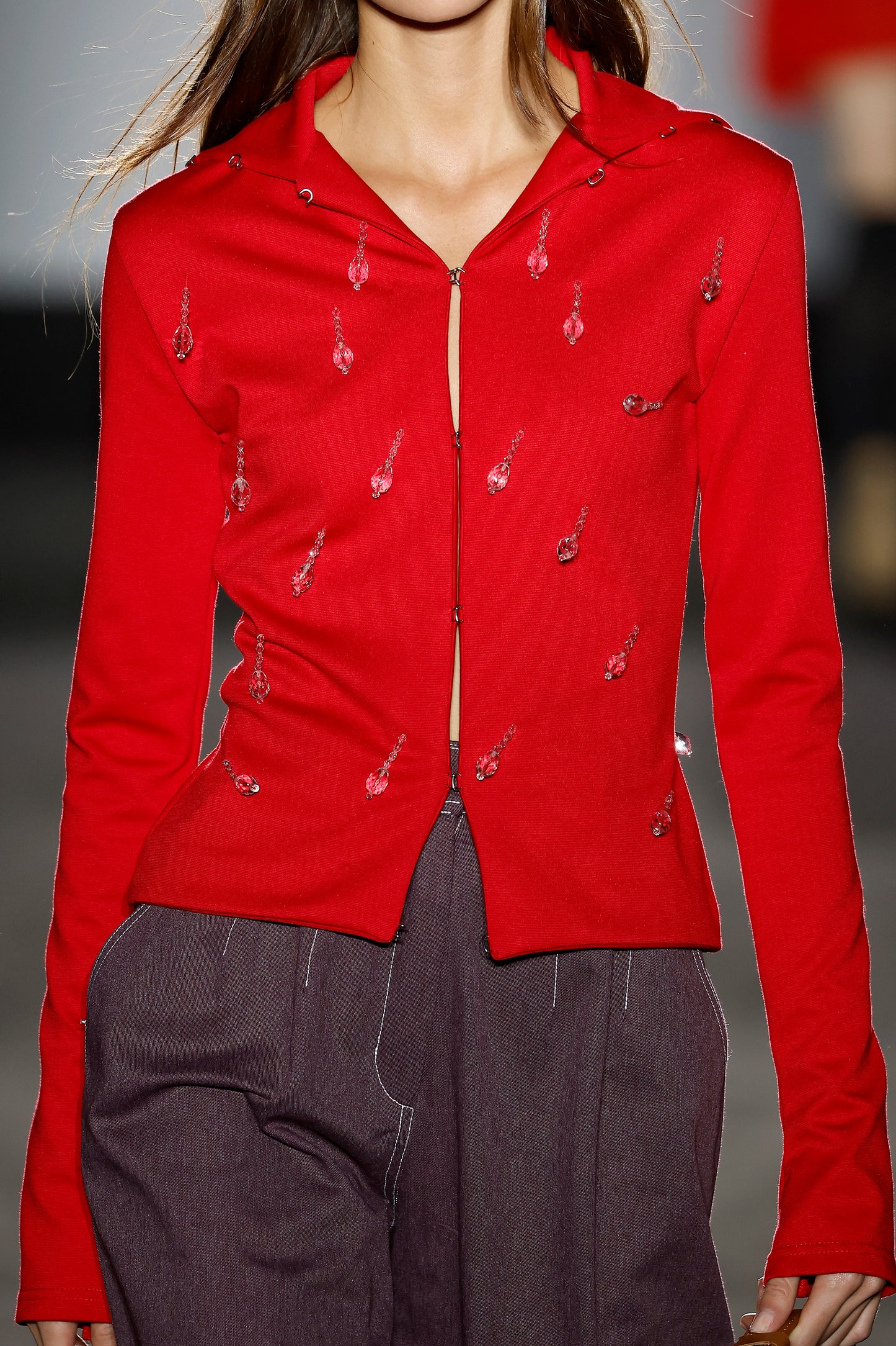 Red Knit Embroidered Jacket