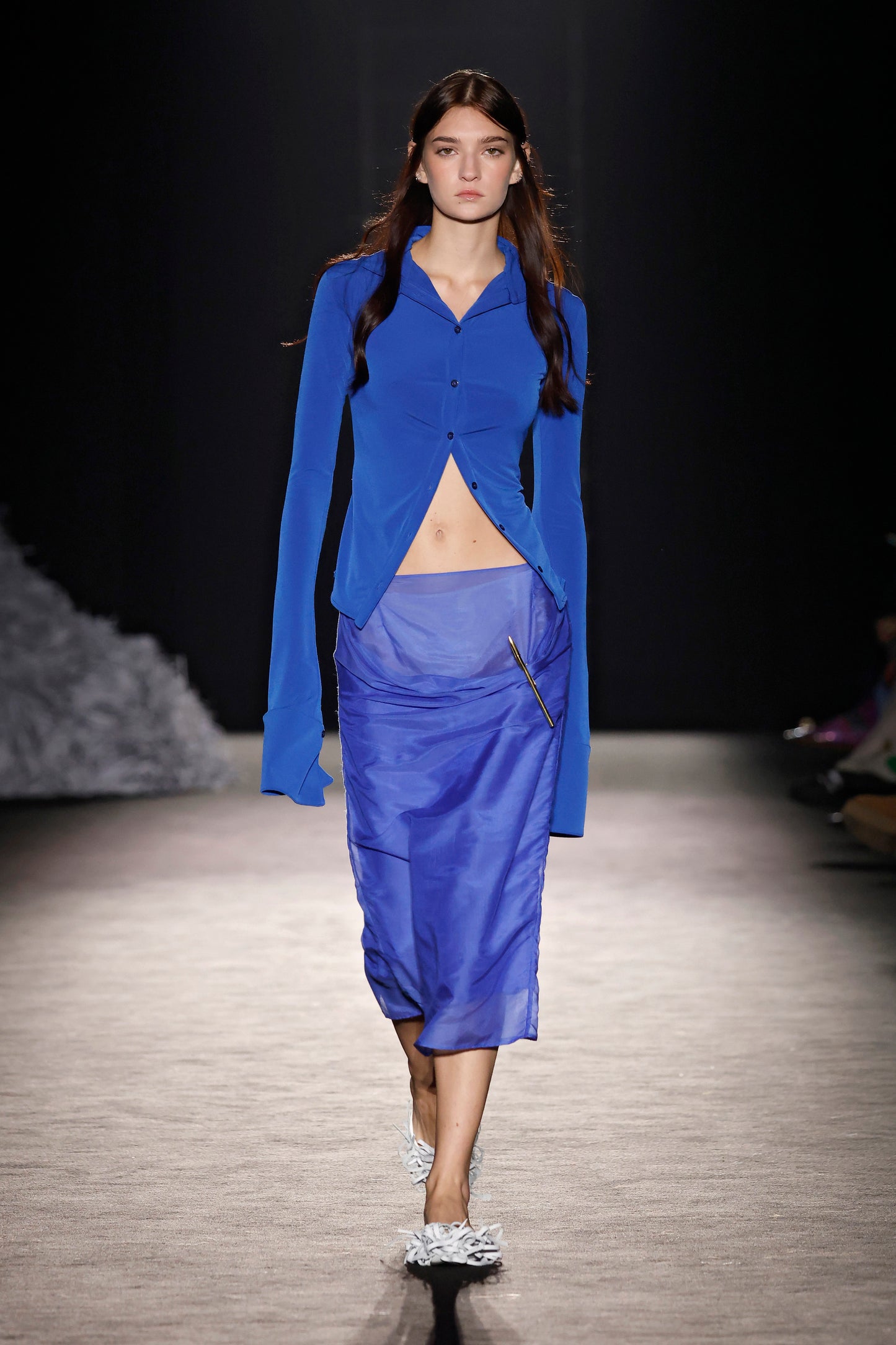 Blue Silk And Cotton Gathers Skirt