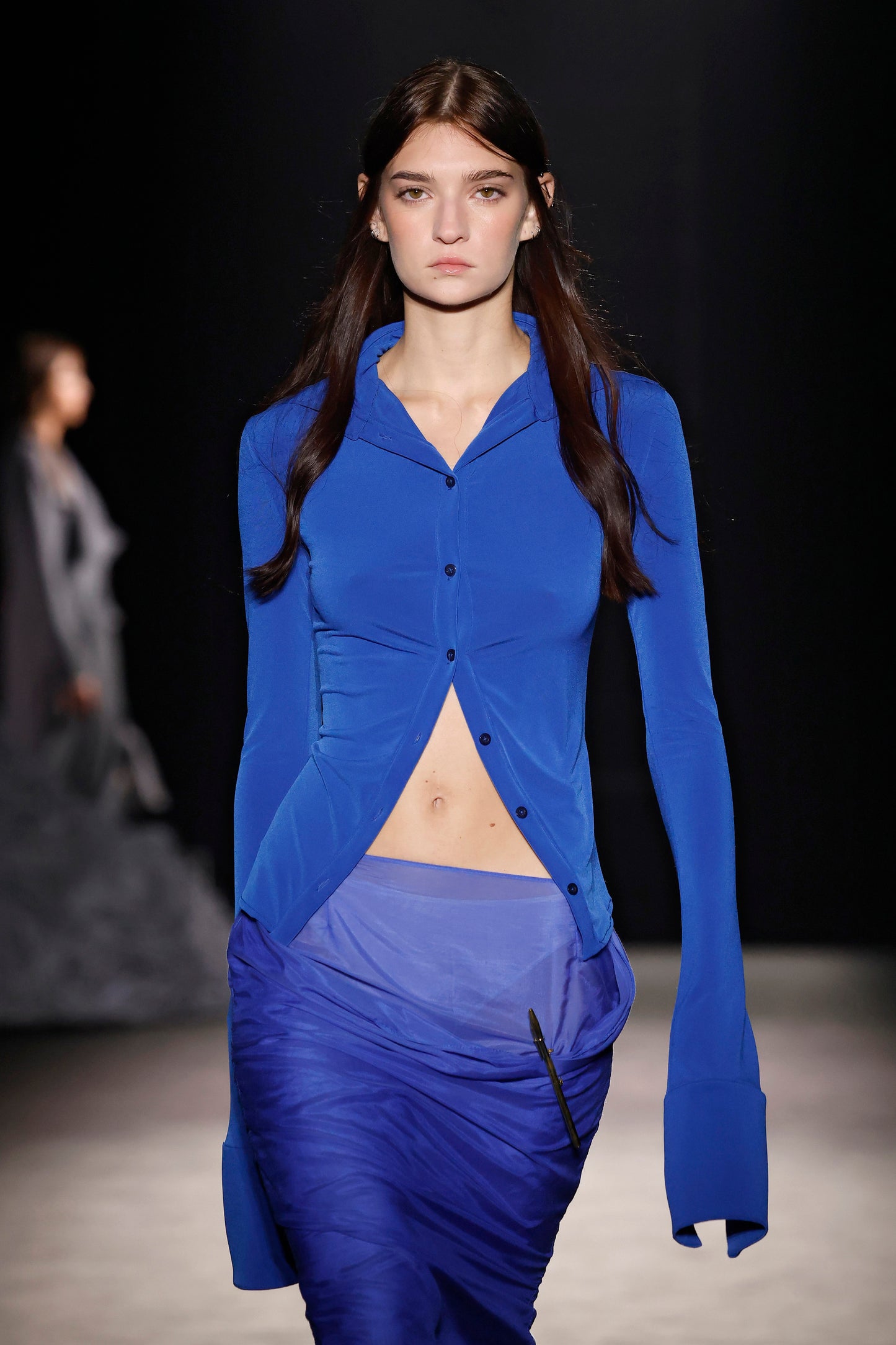 Blue Silk And Cotton Gathers Skirt