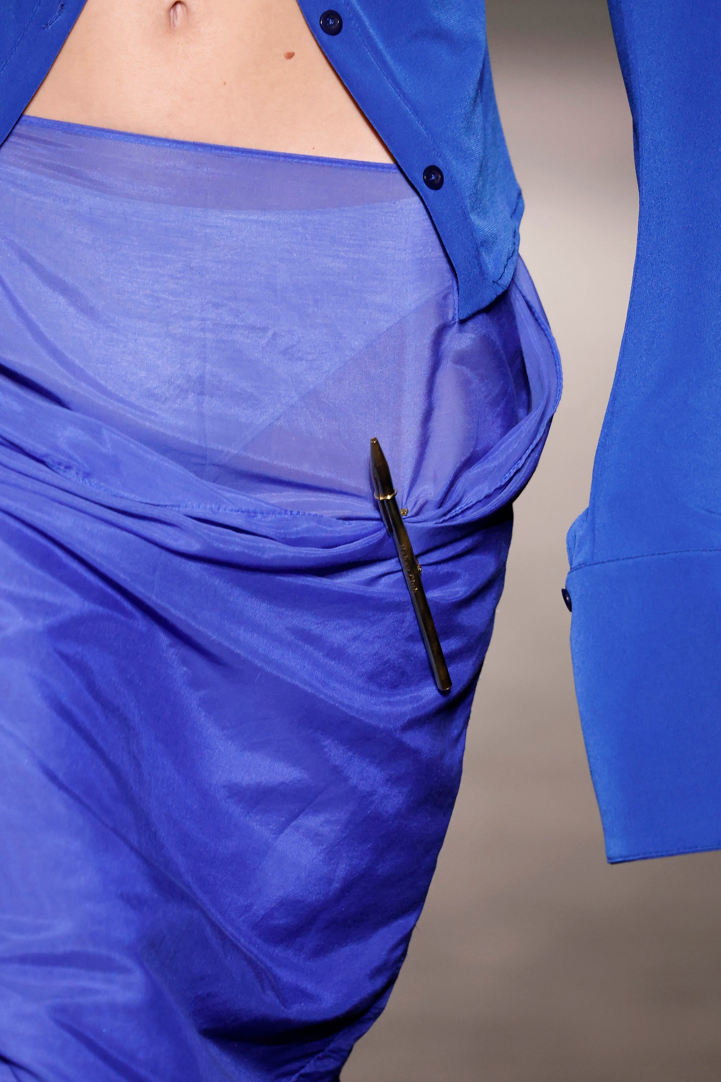 Blue Silk And Cotton Gathers Skirt