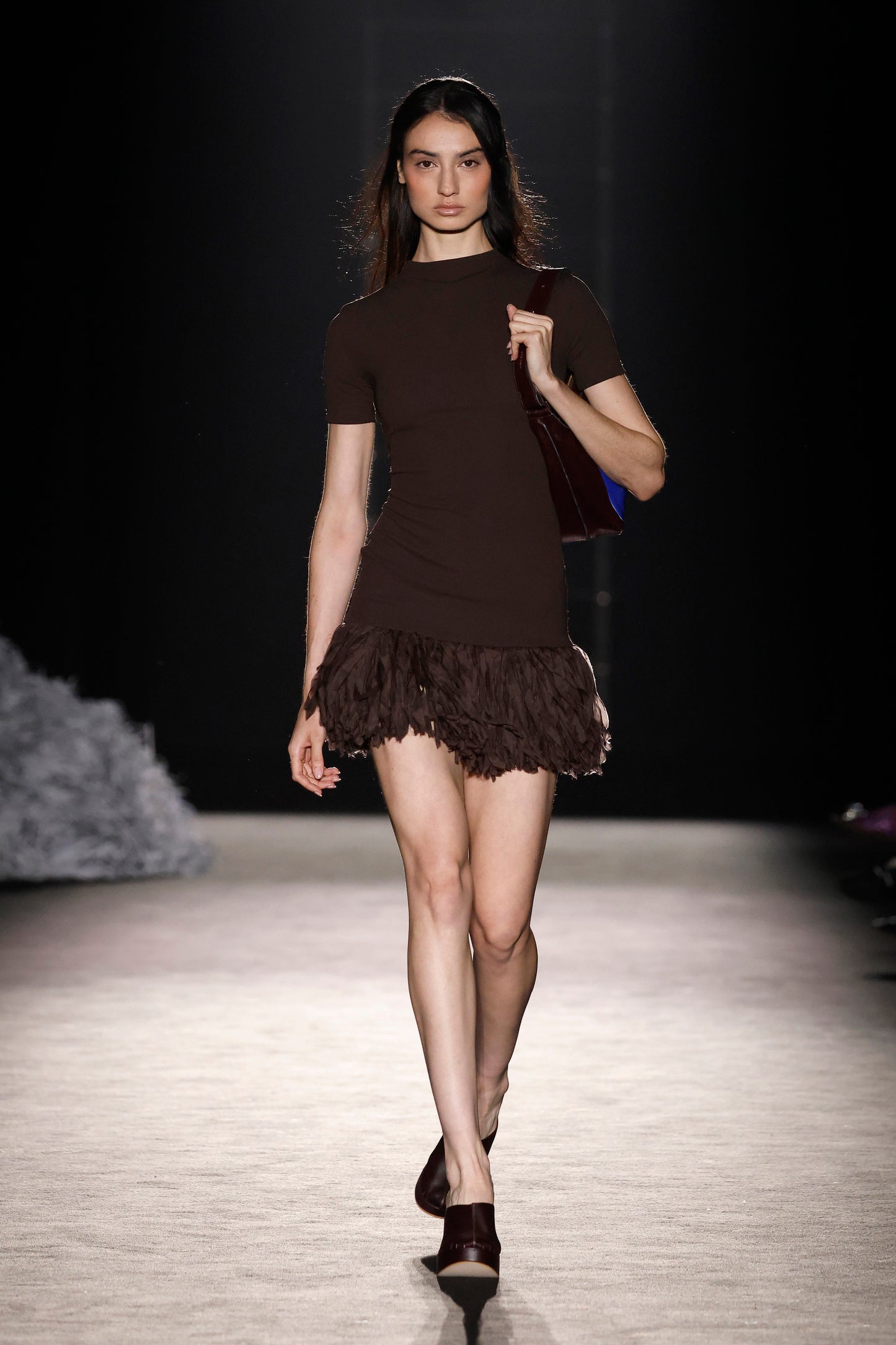 Brown Minidress With Silk Fringes