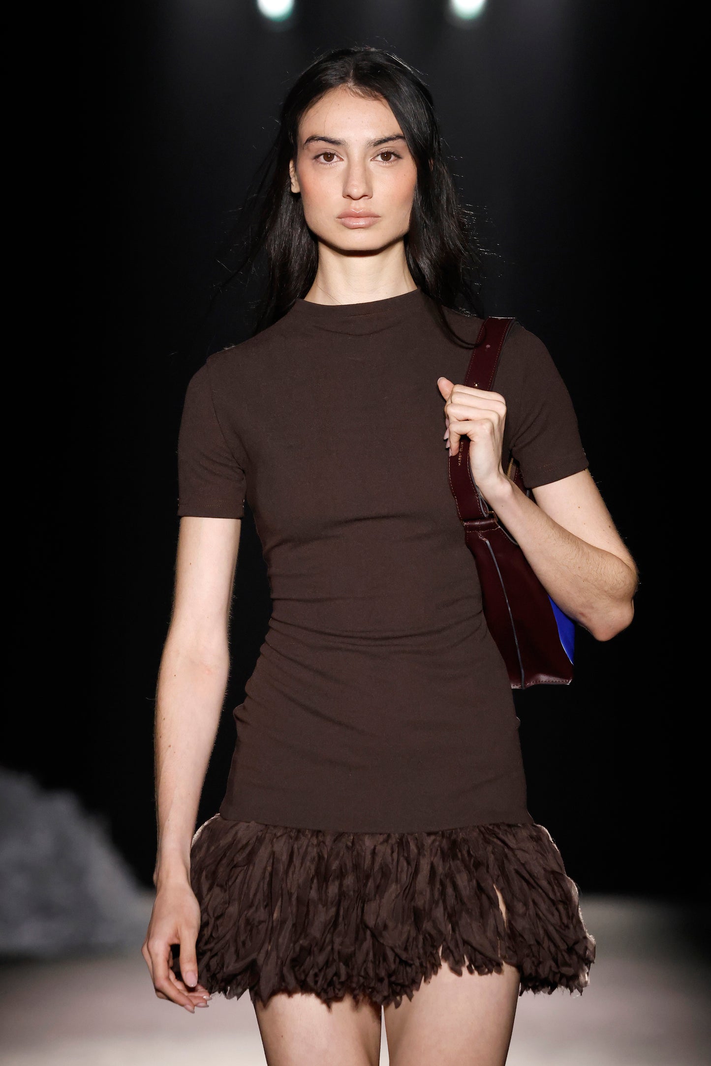 Brown Minidress With Silk Fringes