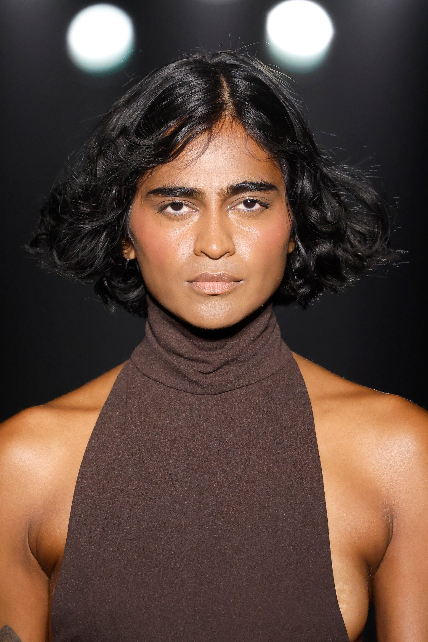 Brown Halter Dress With Silk Fringes