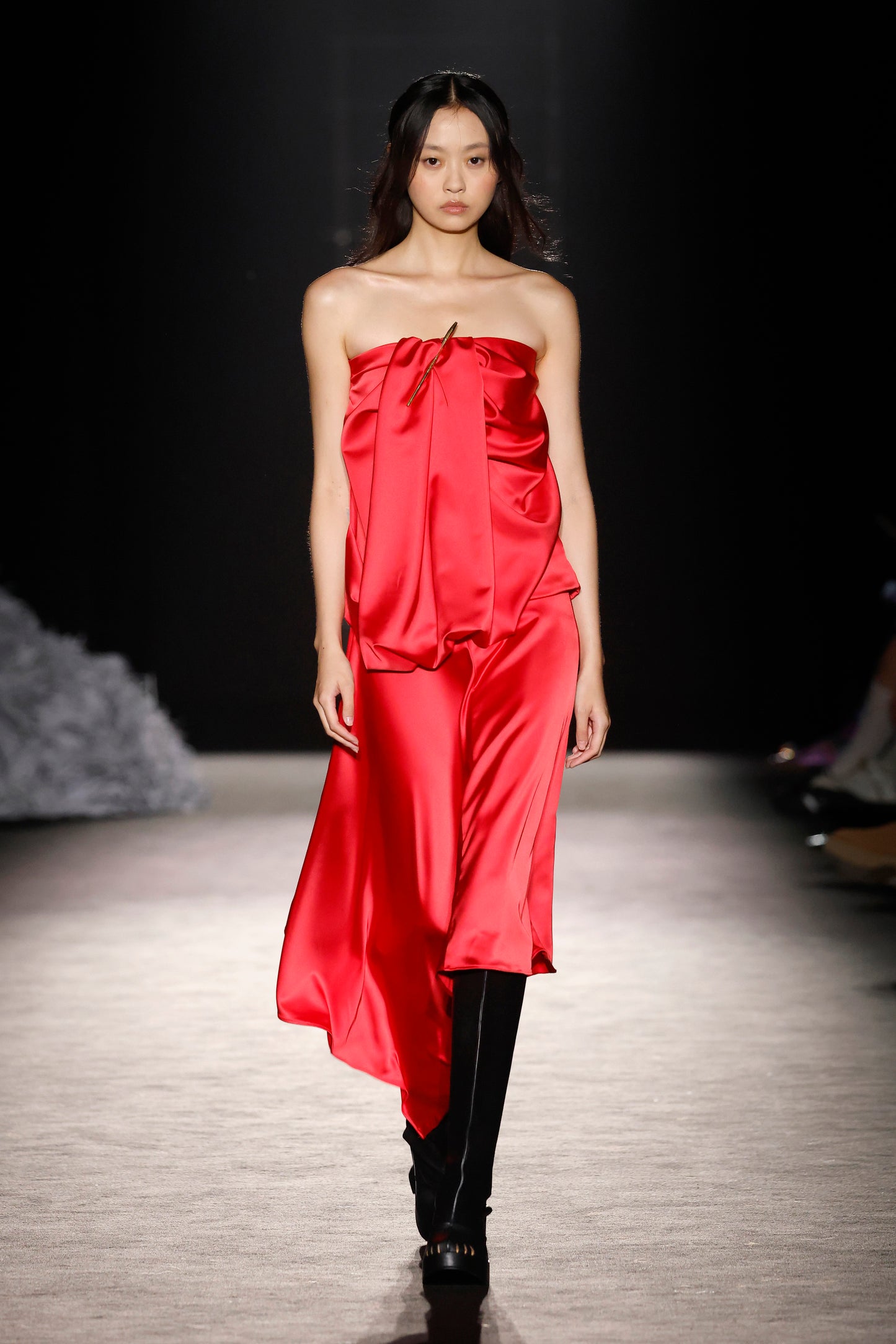 Black Satin Long Asymmetrical Dress