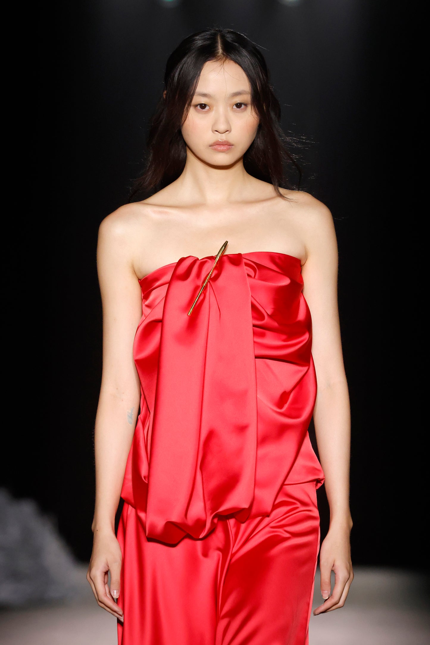 Black Satin Long Asymmetrical Dress