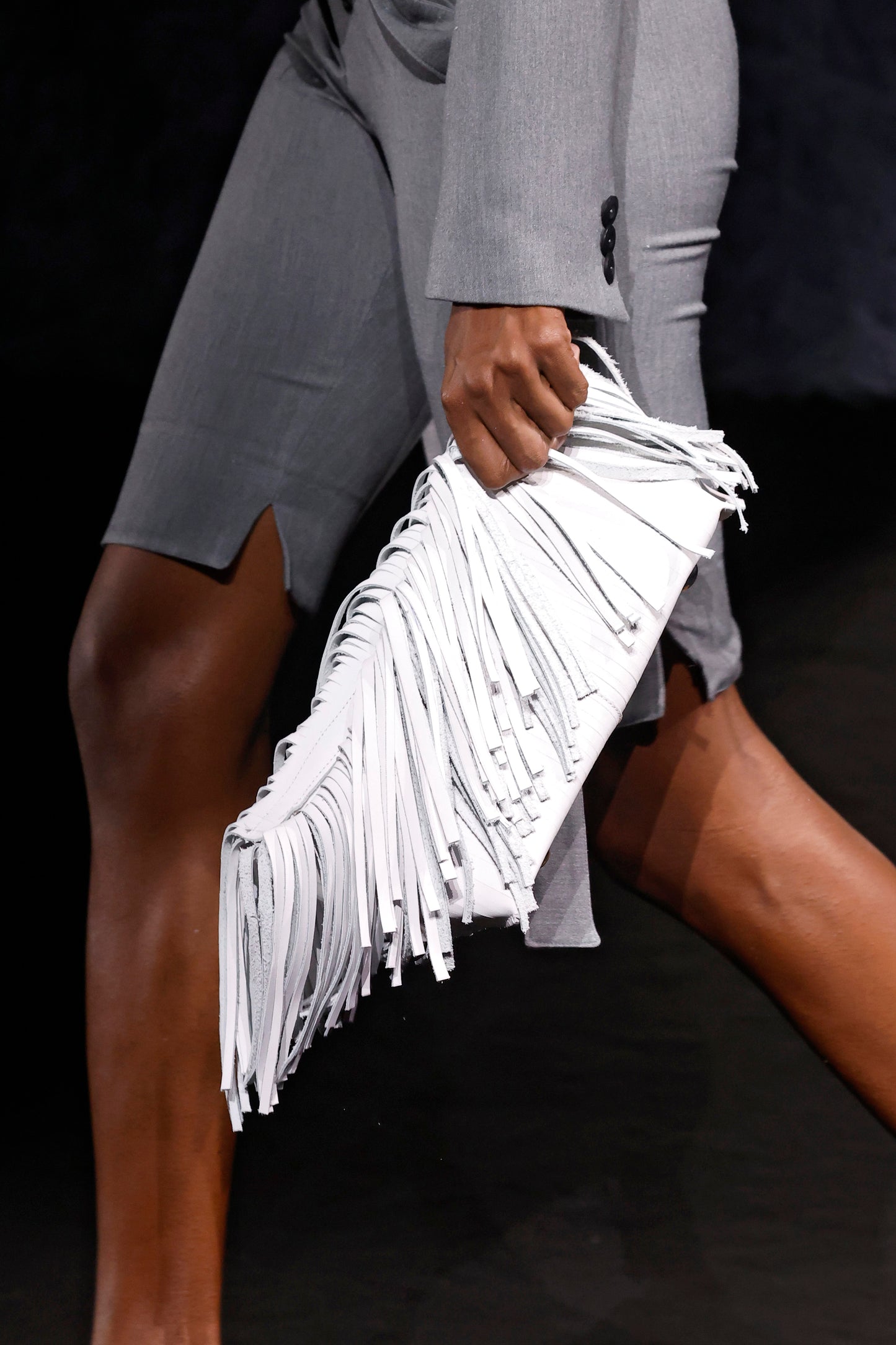 White Fringes Baguette Bag