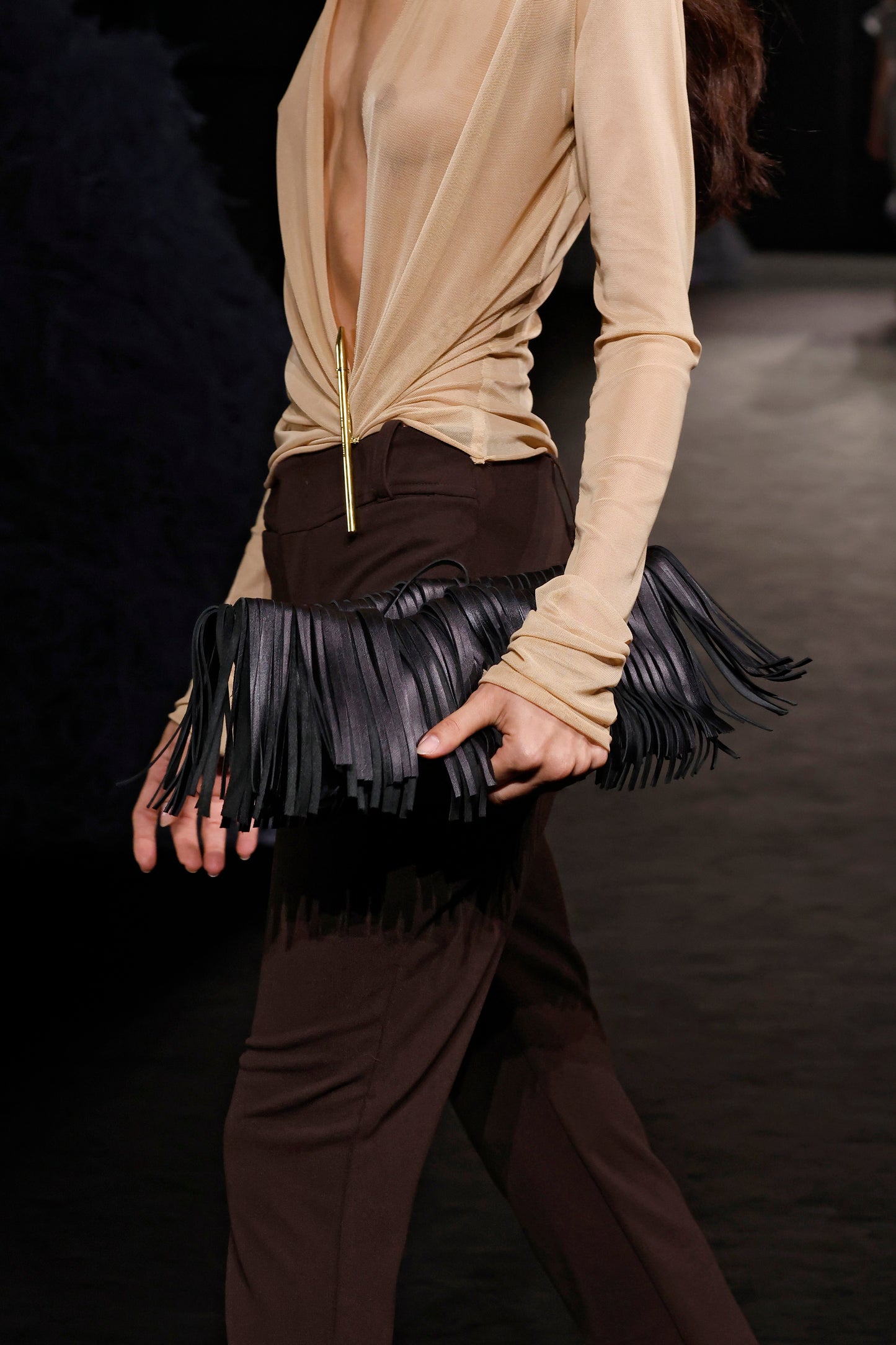 Black Fringes Baguette Bag
