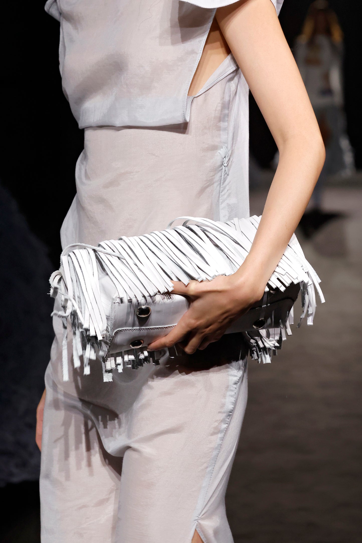 White Fringes Baguette Bag