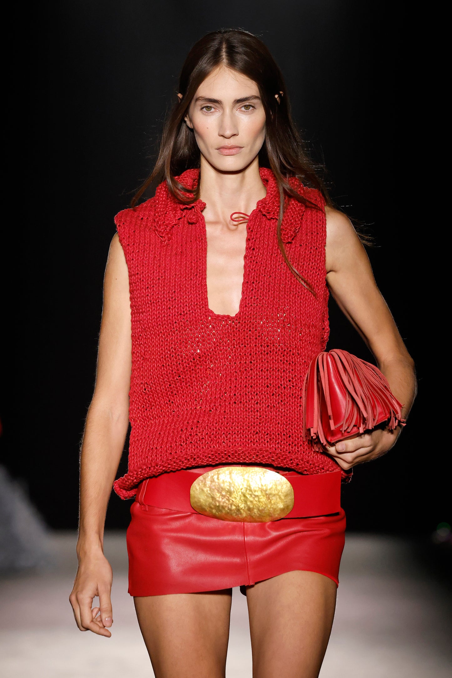 Red Fringes Baguette Bag