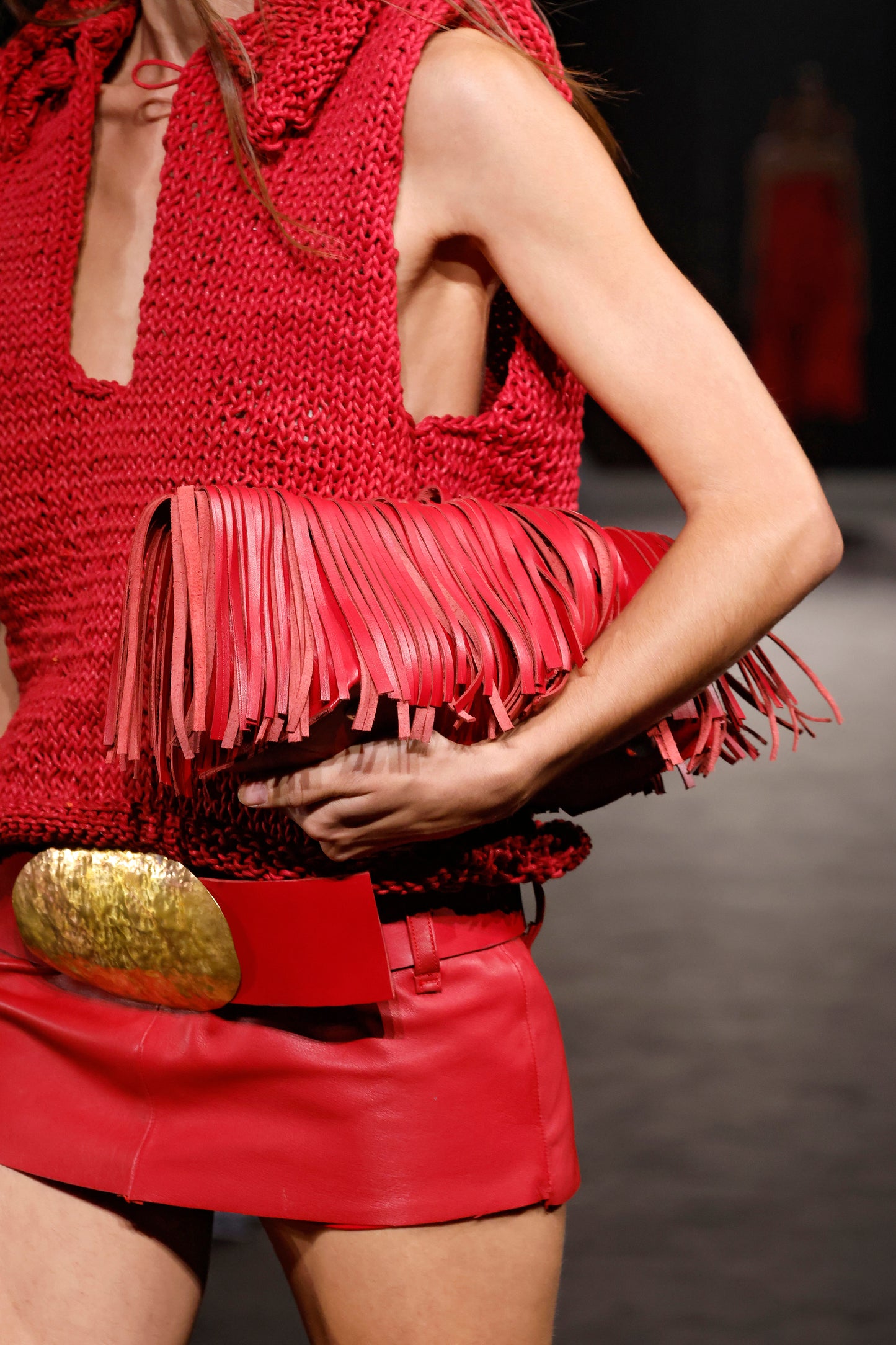 Red Fringes Baguette Bag