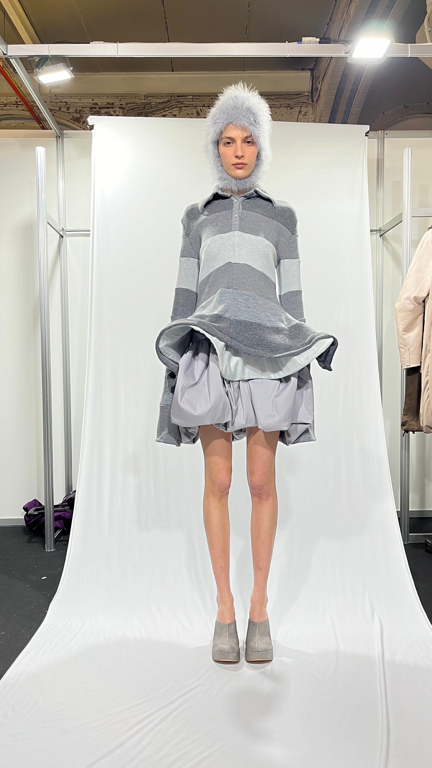 Grey Knit Polo Jumper