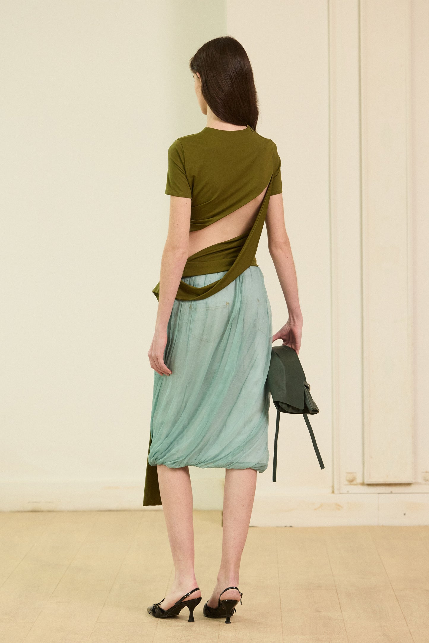 Blue soft gauze midi skirt