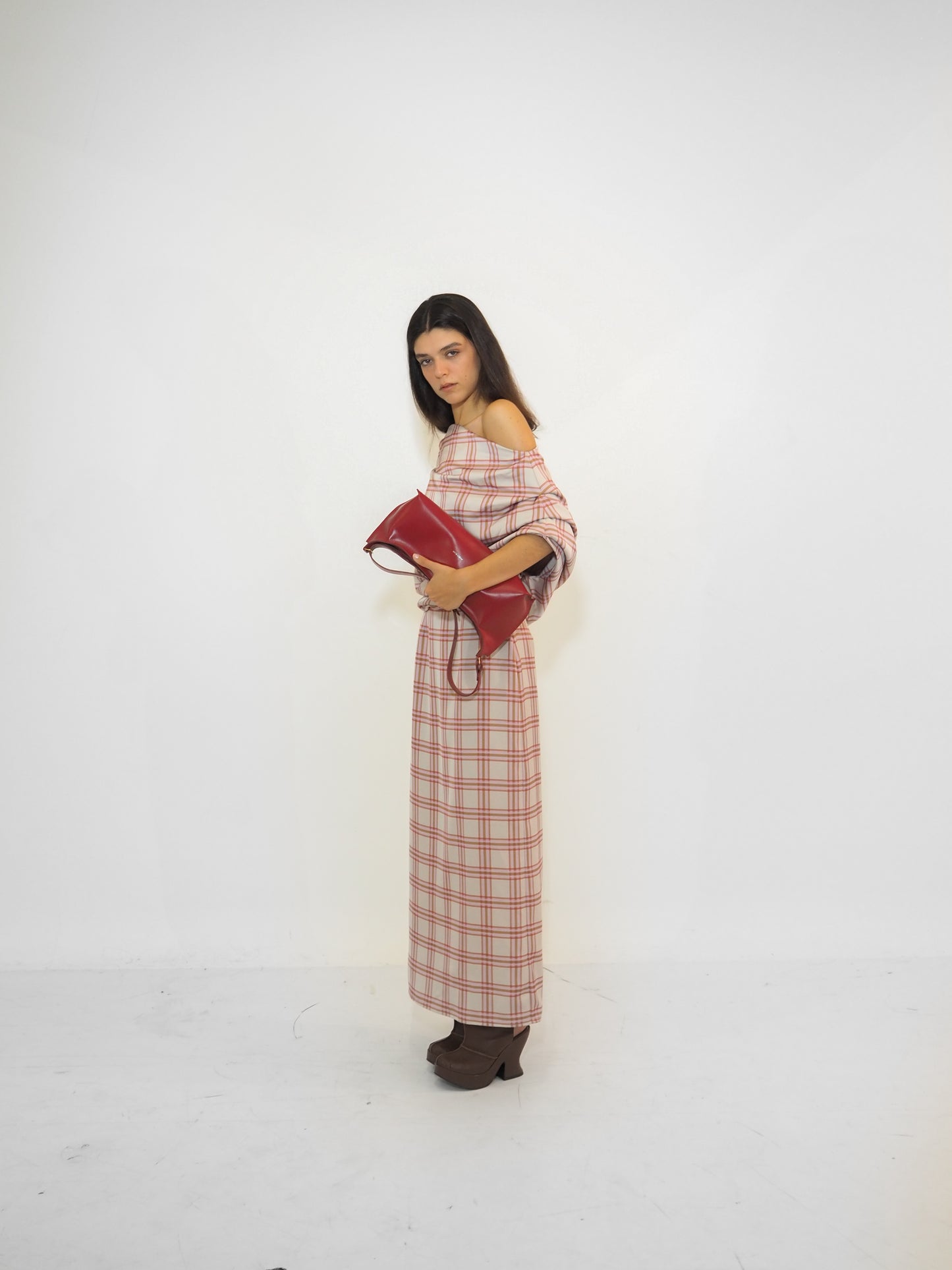 Plaid Satin Volume Long Dress / Preorder (Copia)
