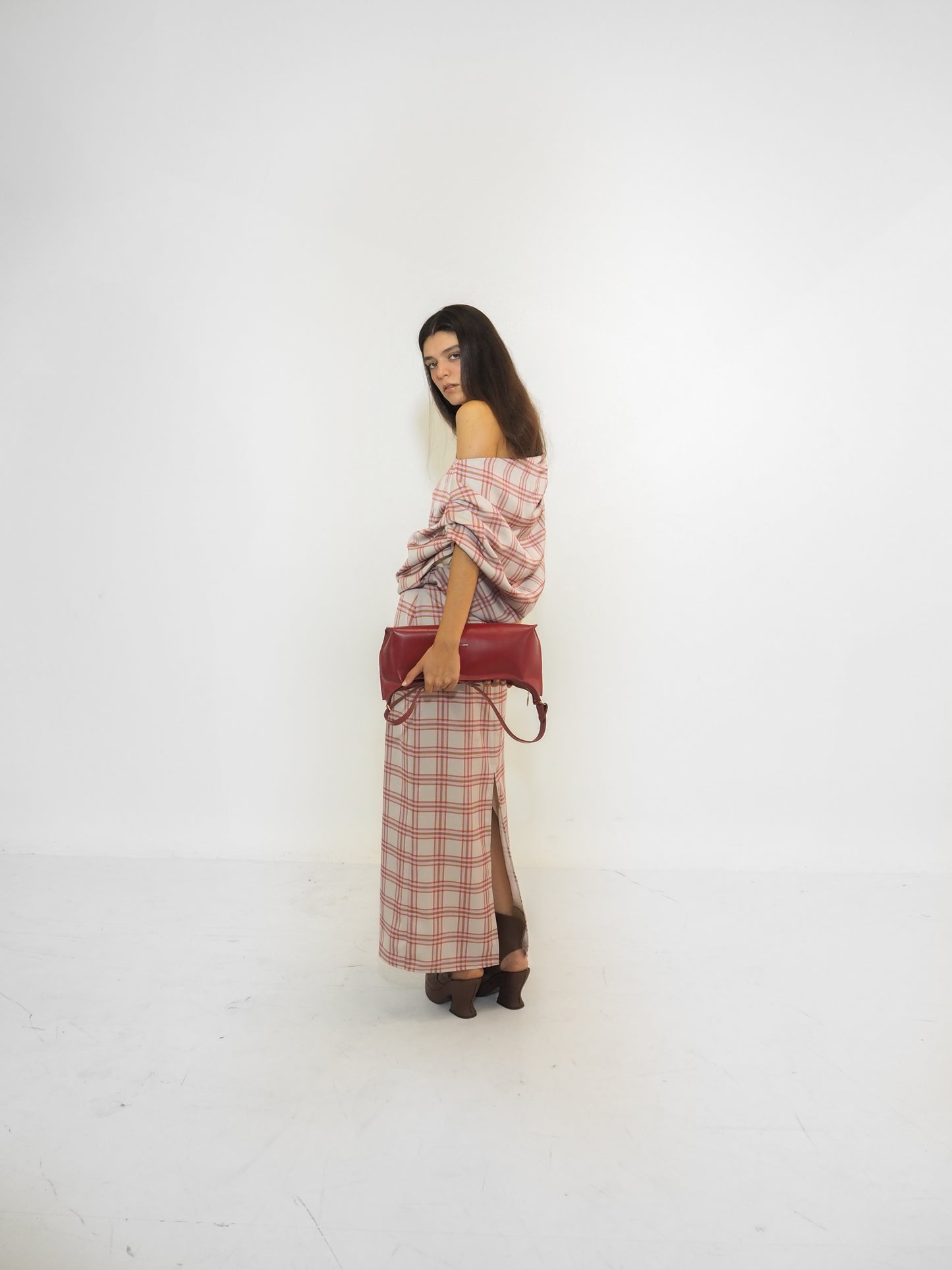 Plaid Satin Volume Long Dress / Preorder (Copia)