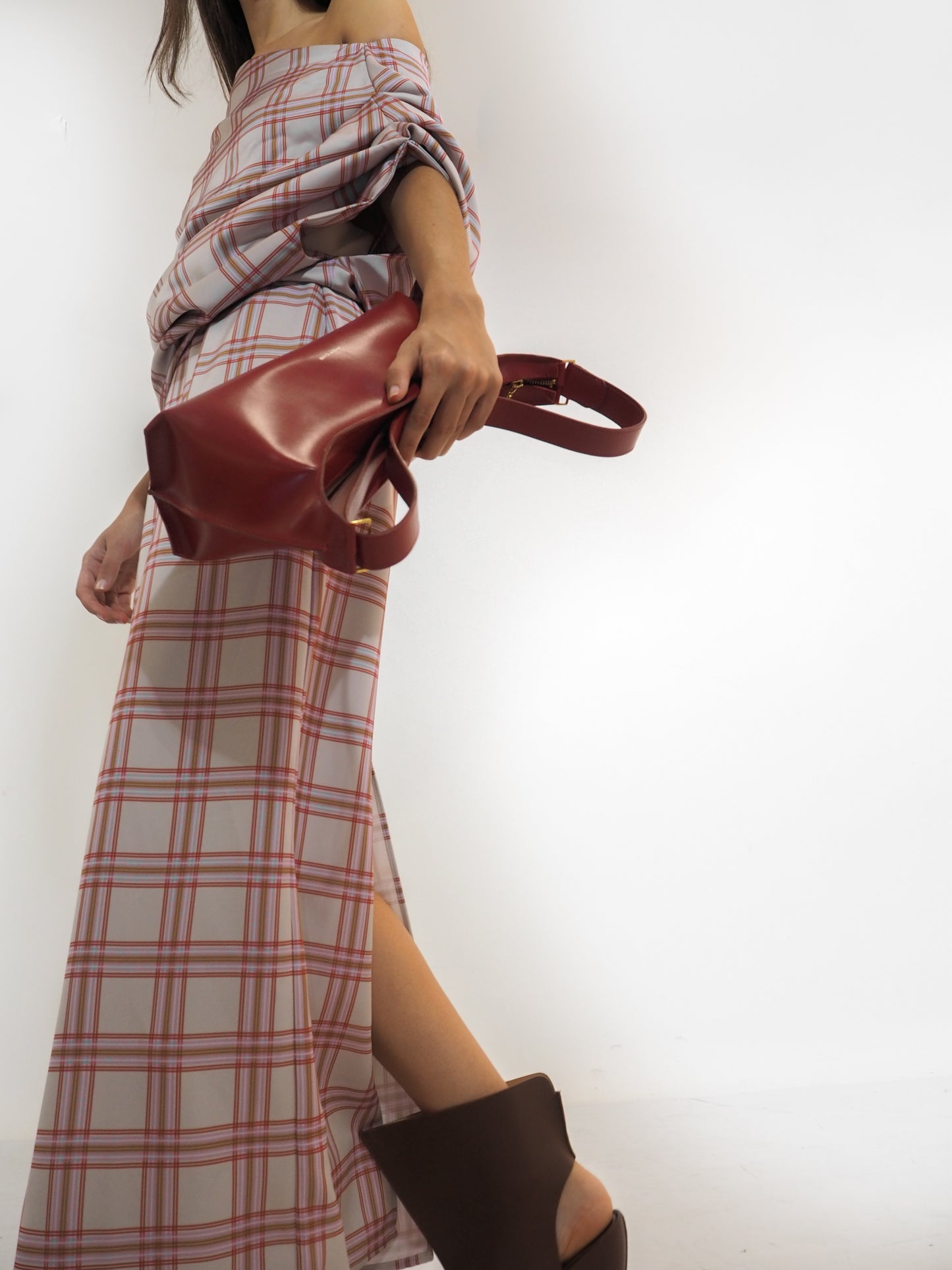 Plaid Satin Volume Long Dress / Preorder (Copia)