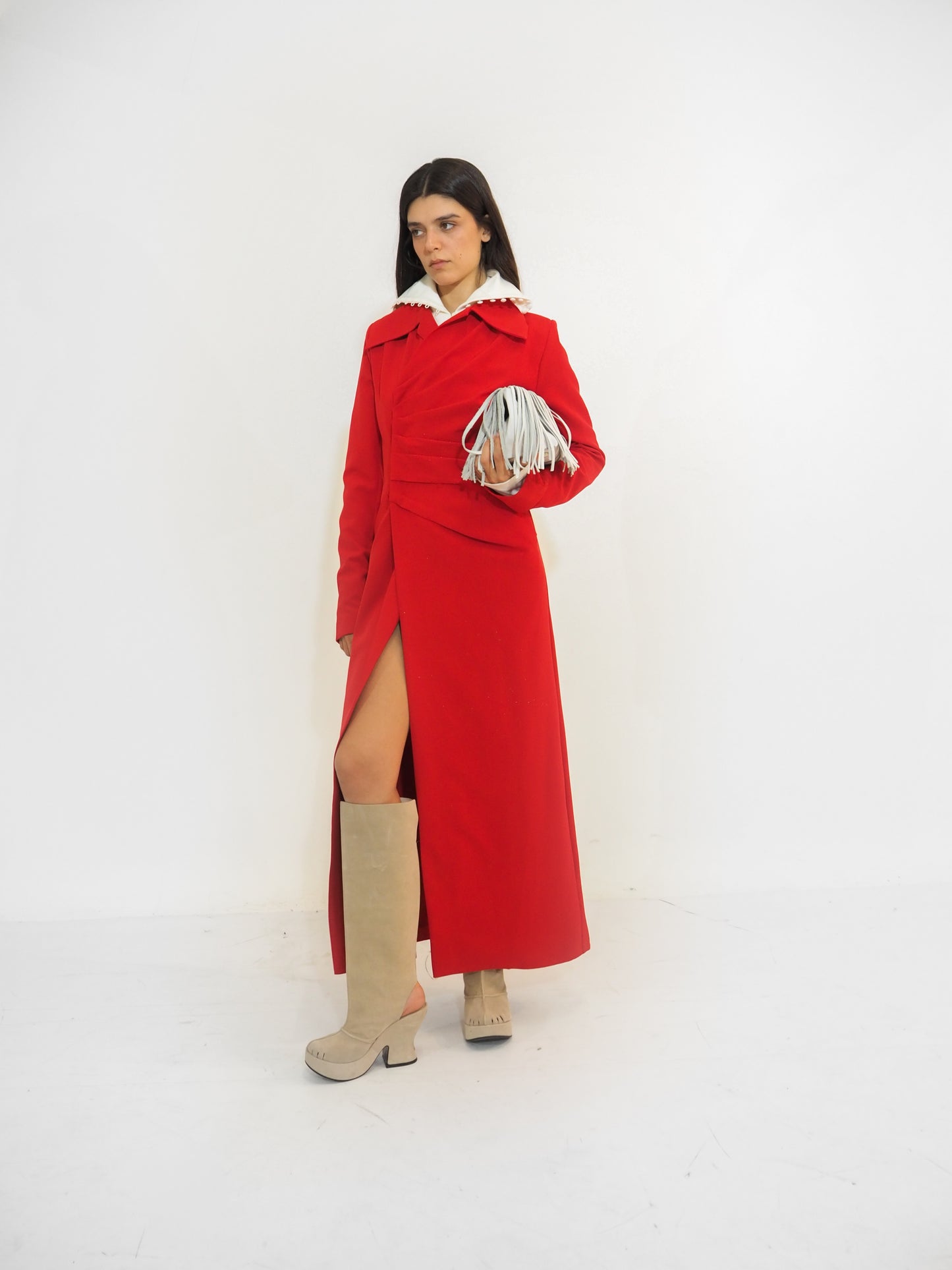 Red Crepe Straight Coat