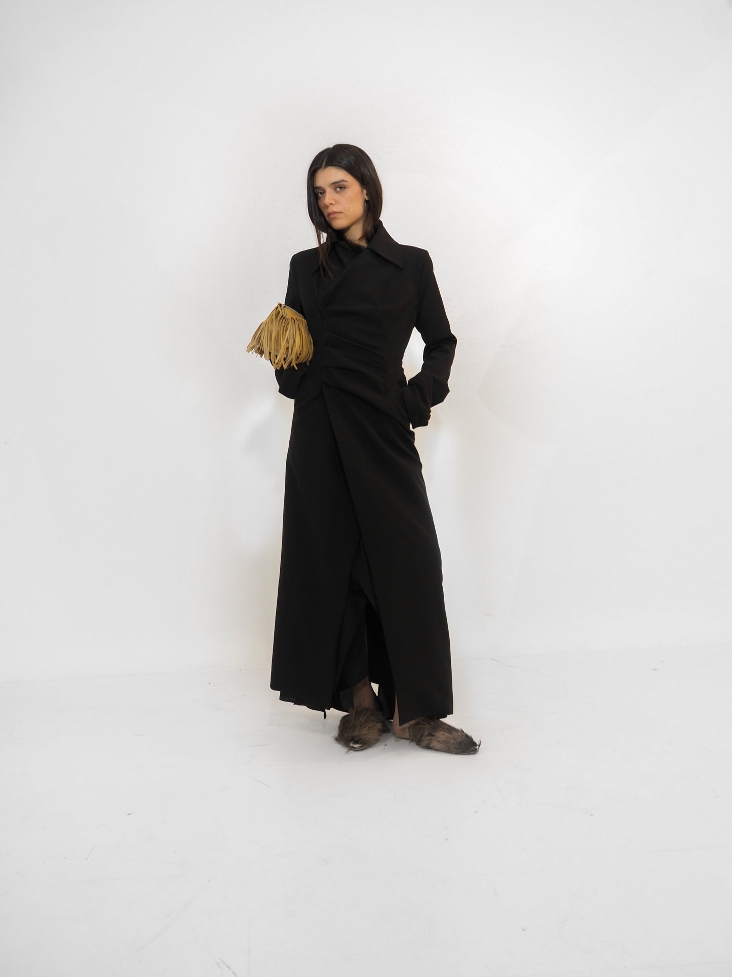 Black Crepe Straight Coat