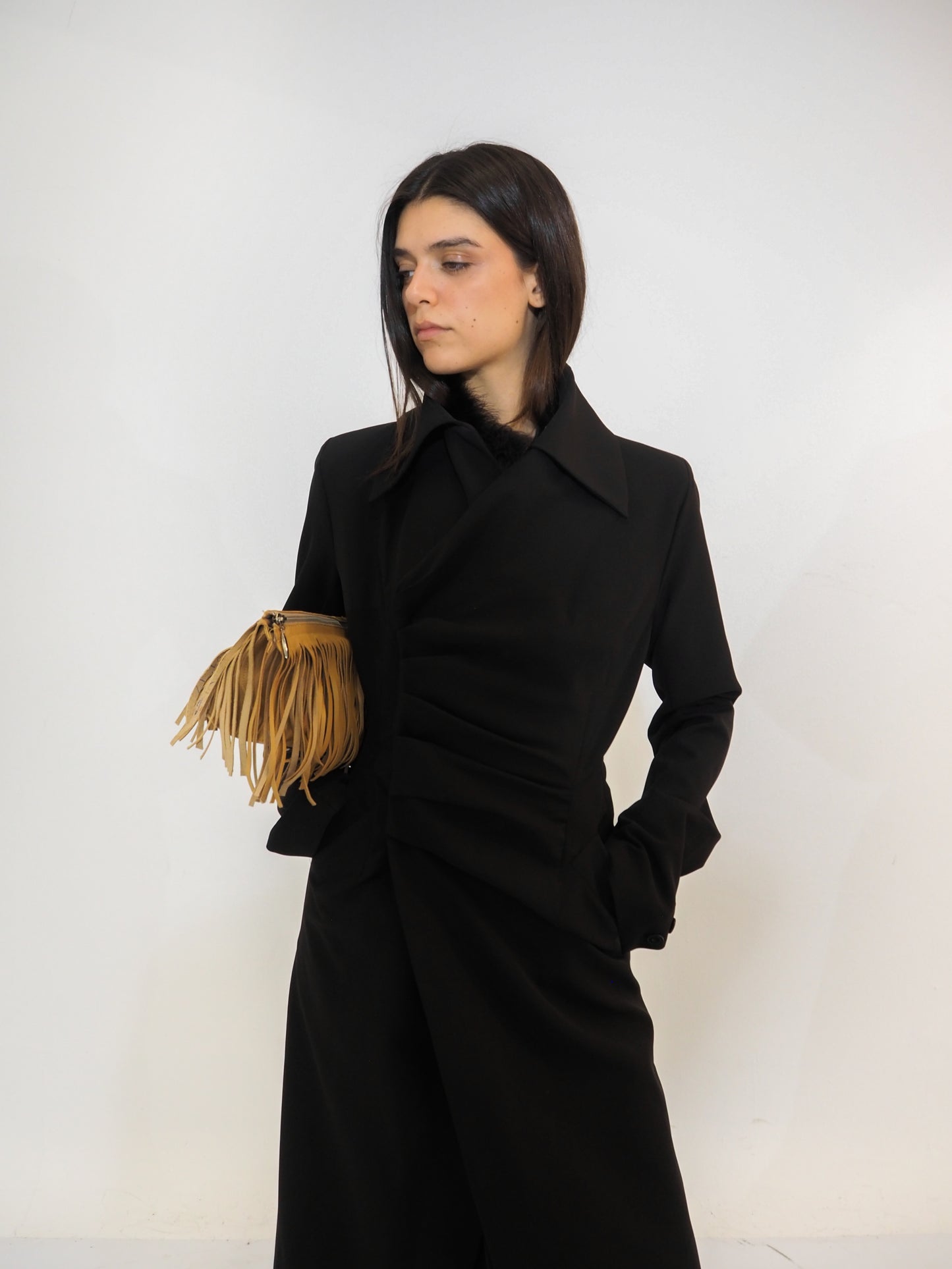 Black Crepe Straight Coat