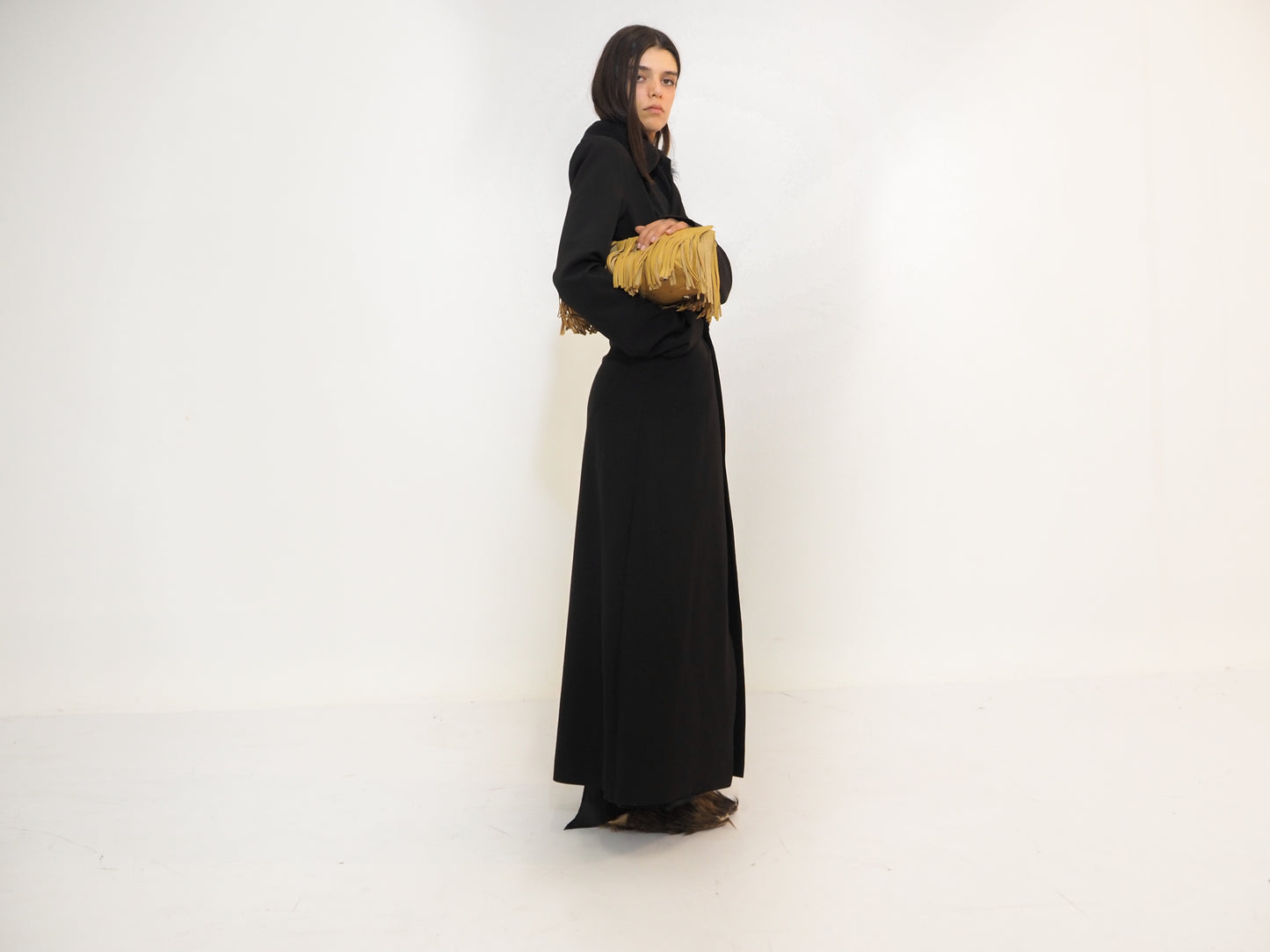 Black Crepe Straight Coat