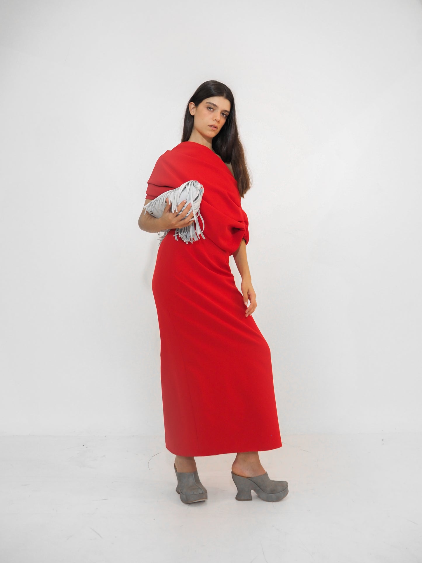 Red Volume crepe Dress