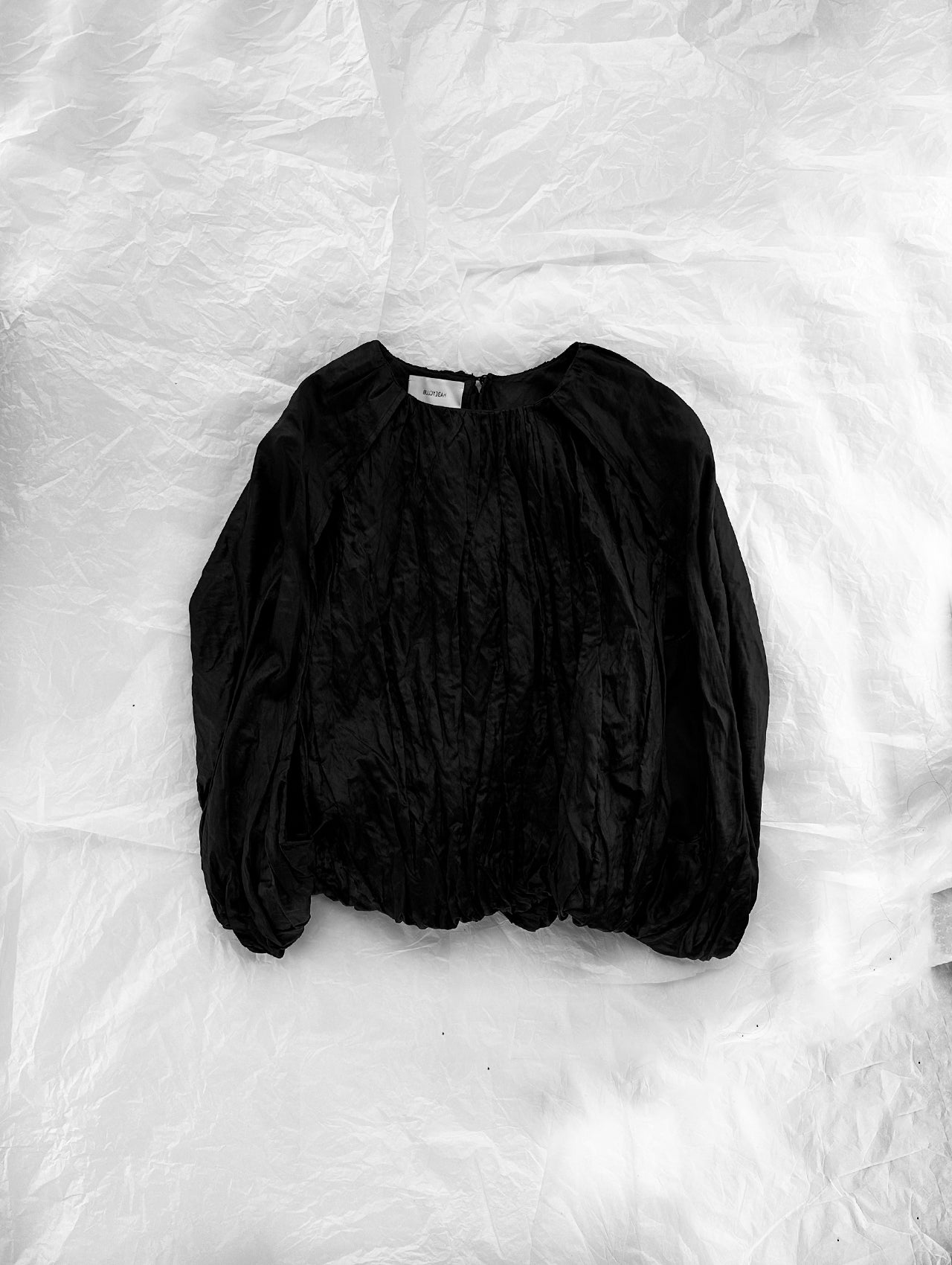 Black Semisatin Black Balloon Blouse