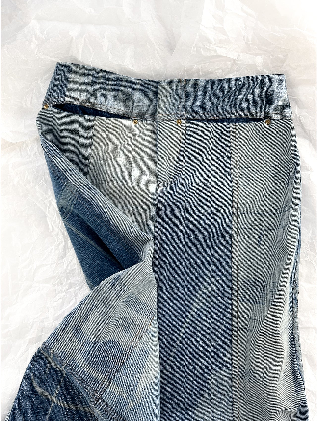 Soft Blue Denim Print Long Skirt