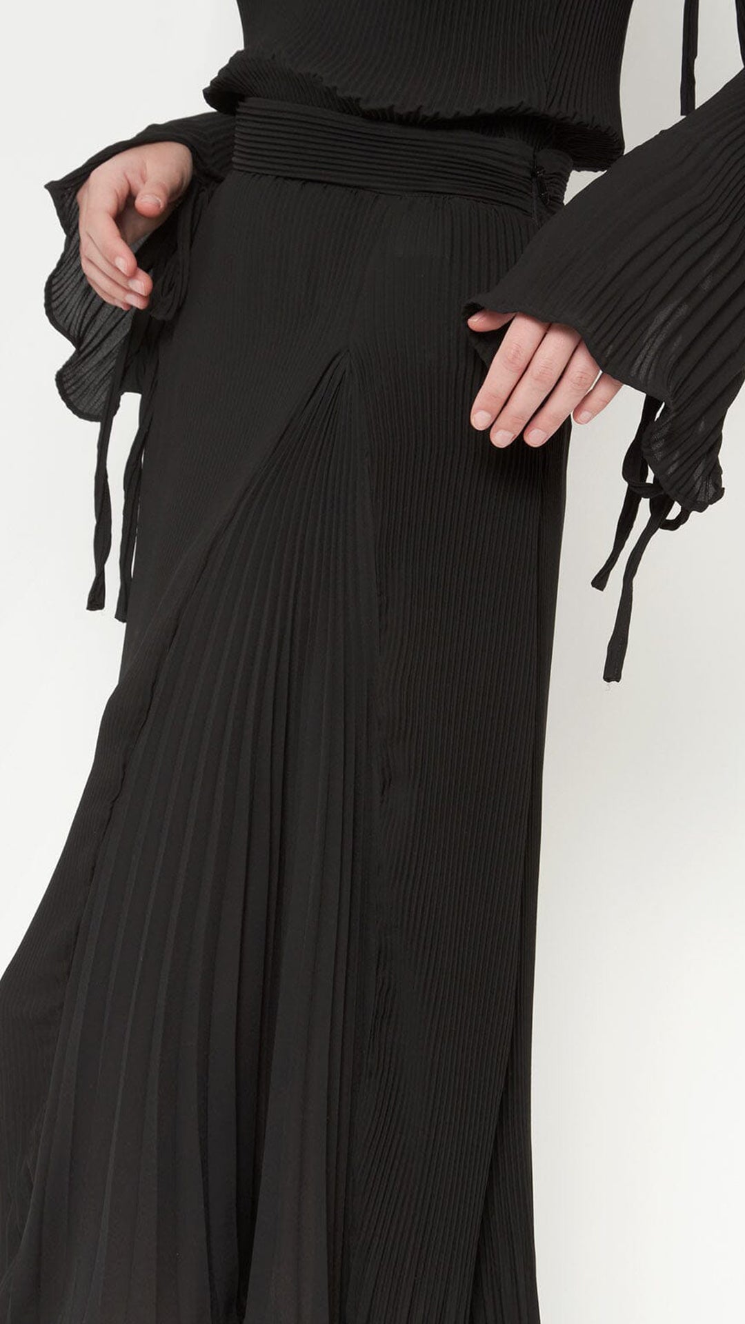 Black Pleated Midi Skirt