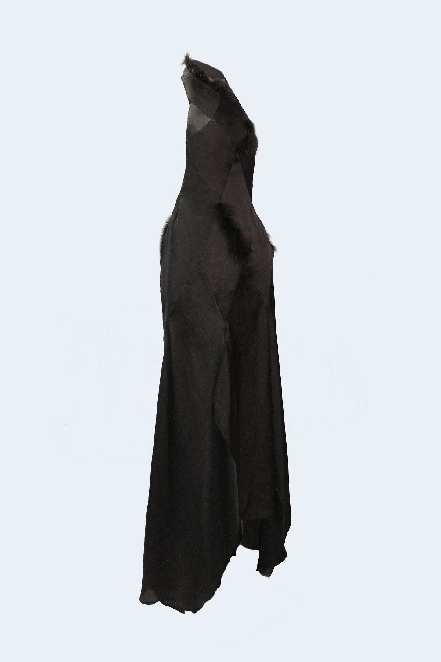 Black Satin Rhomb Dress with feathers