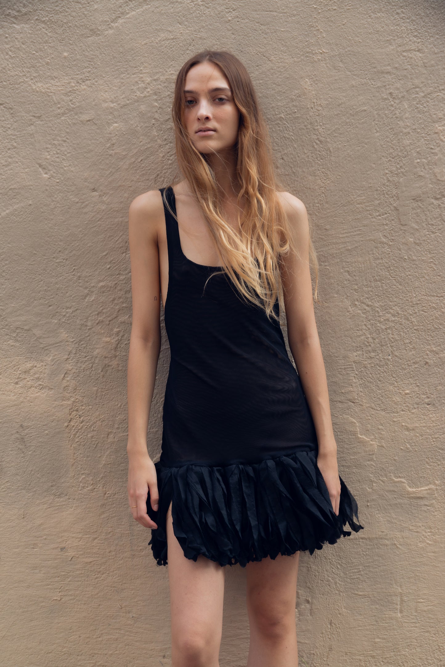 Black Dress With Silk Fringes