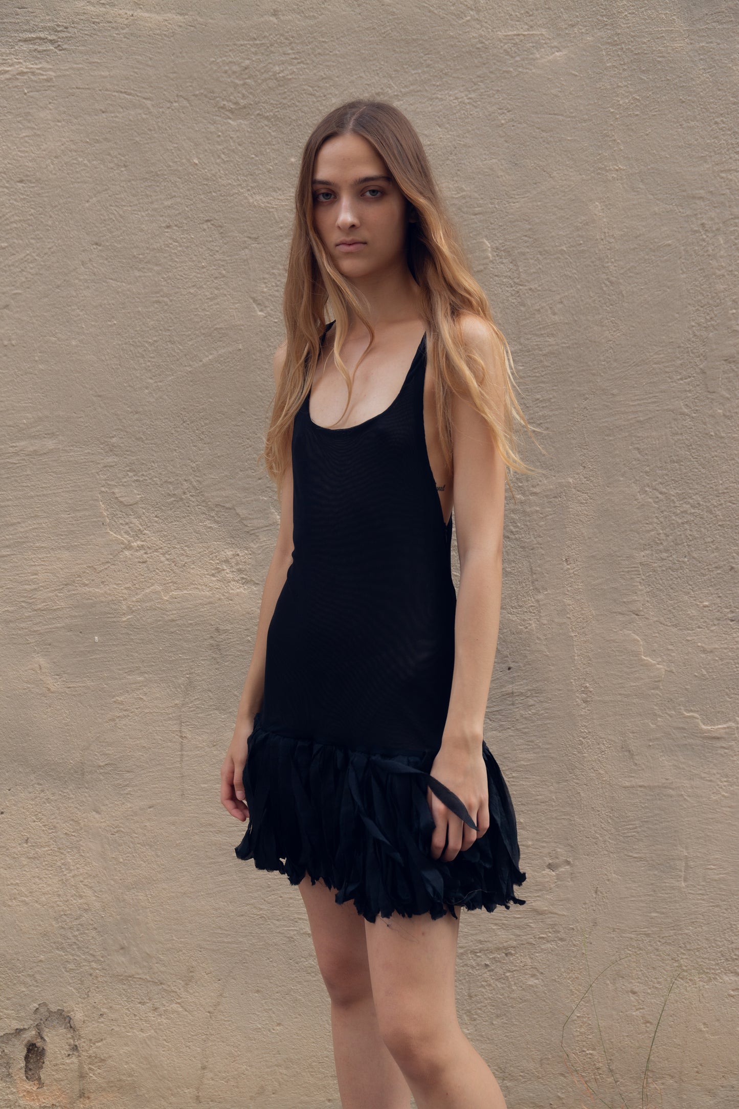 Black Dress With Silk Fringes