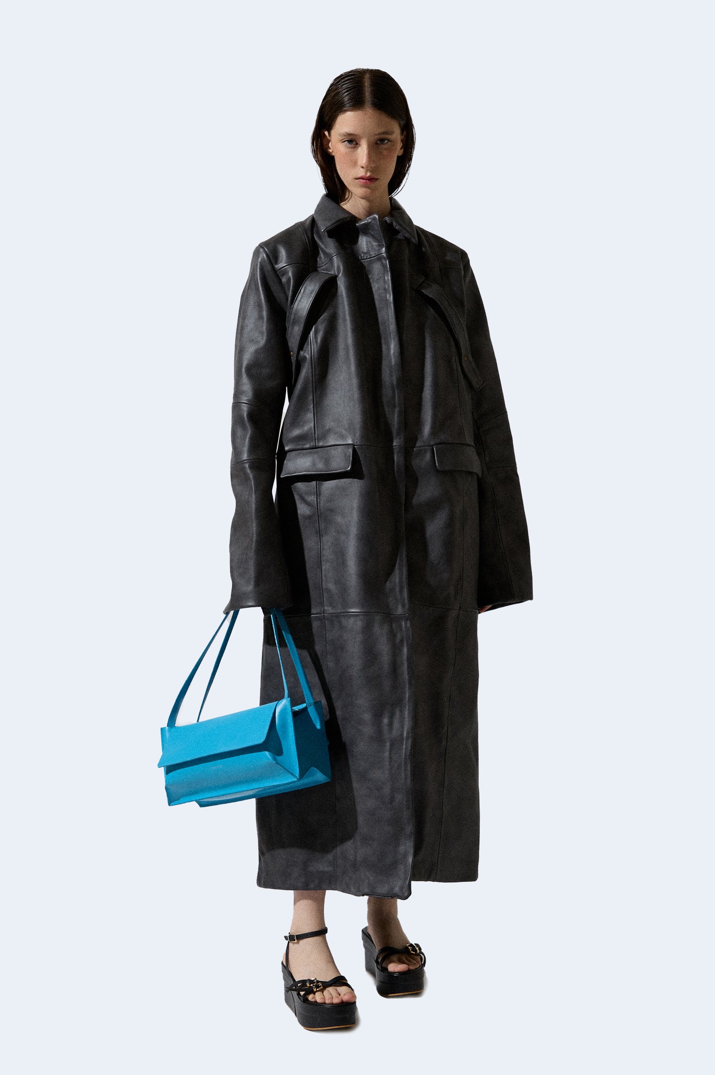 Blue Leather Double Bag