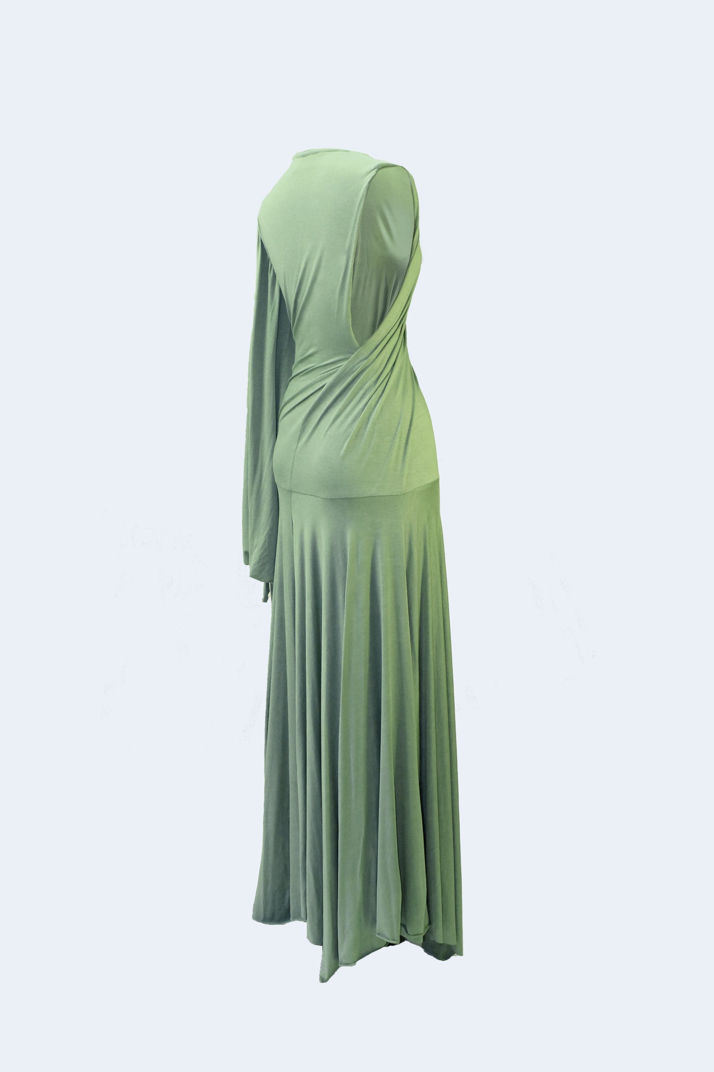 Green Asymmetrical Knit Long Dress