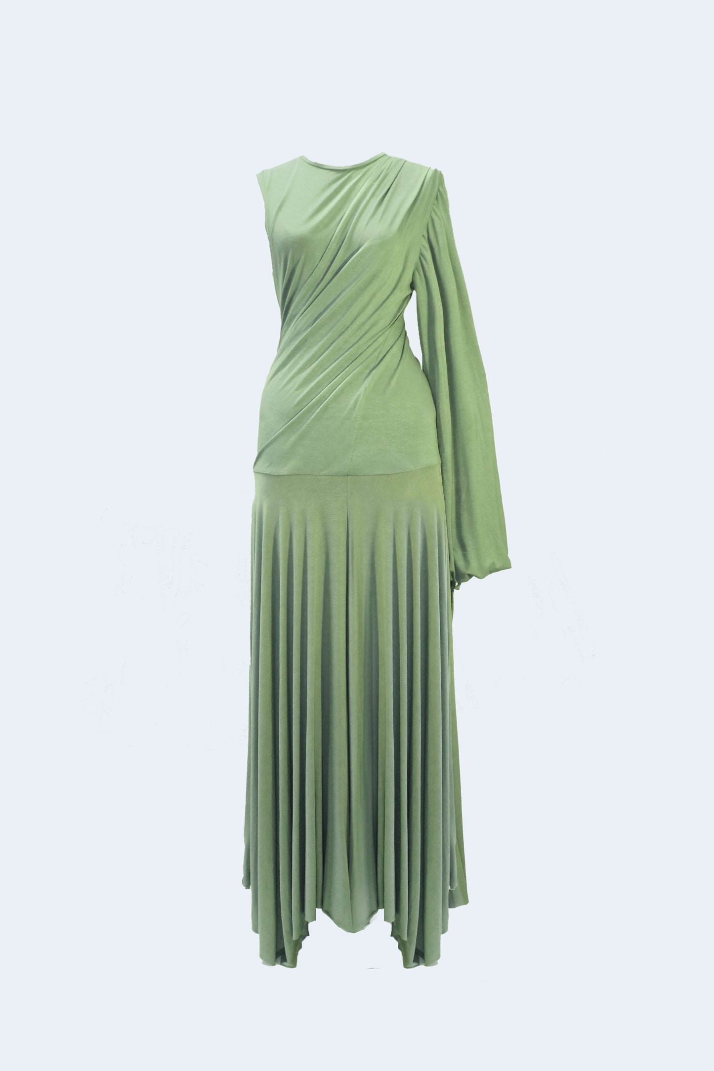 Green Asymmetrical Knit Long Dress