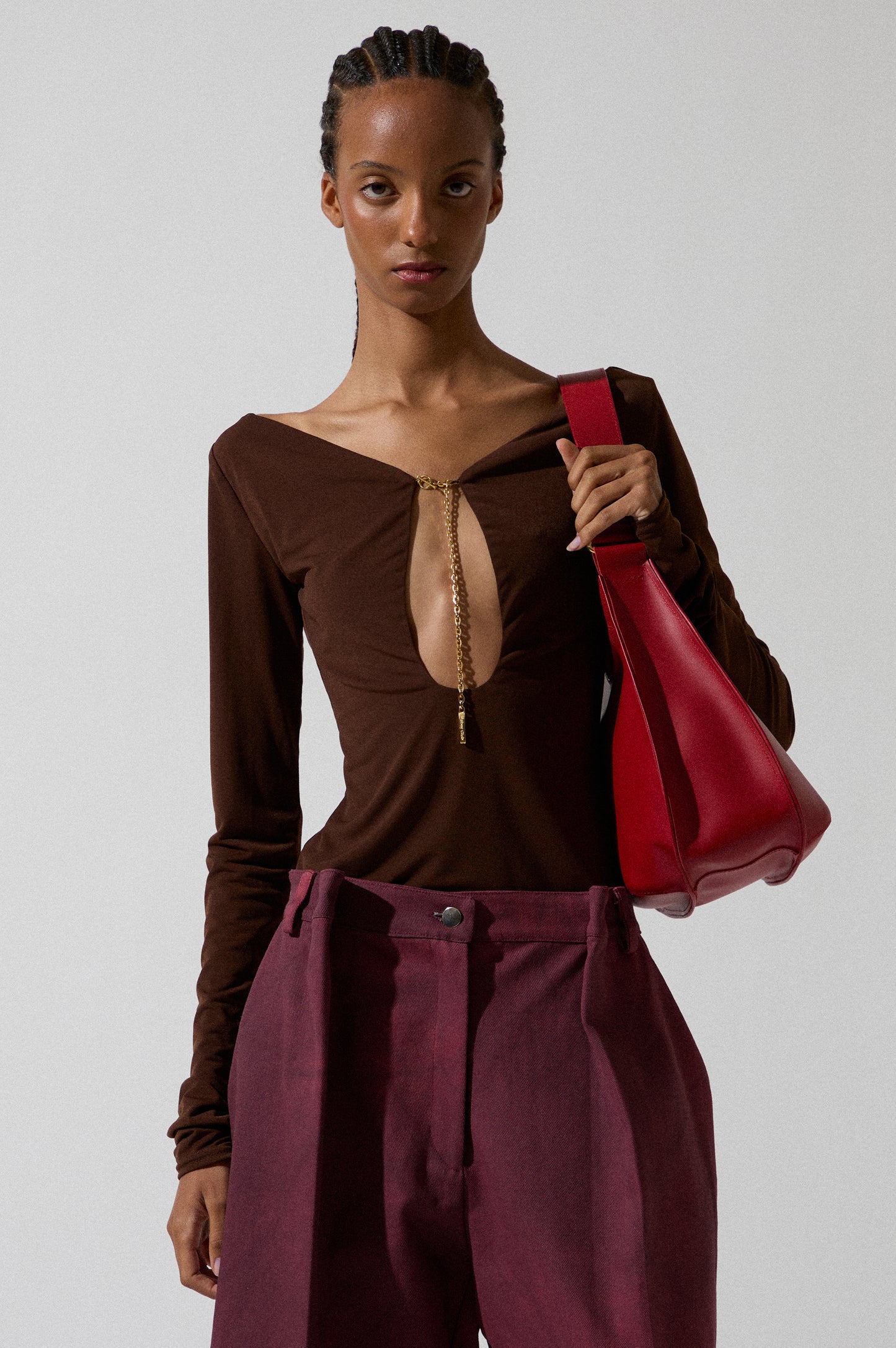 Brown Blouse With Chain Detail