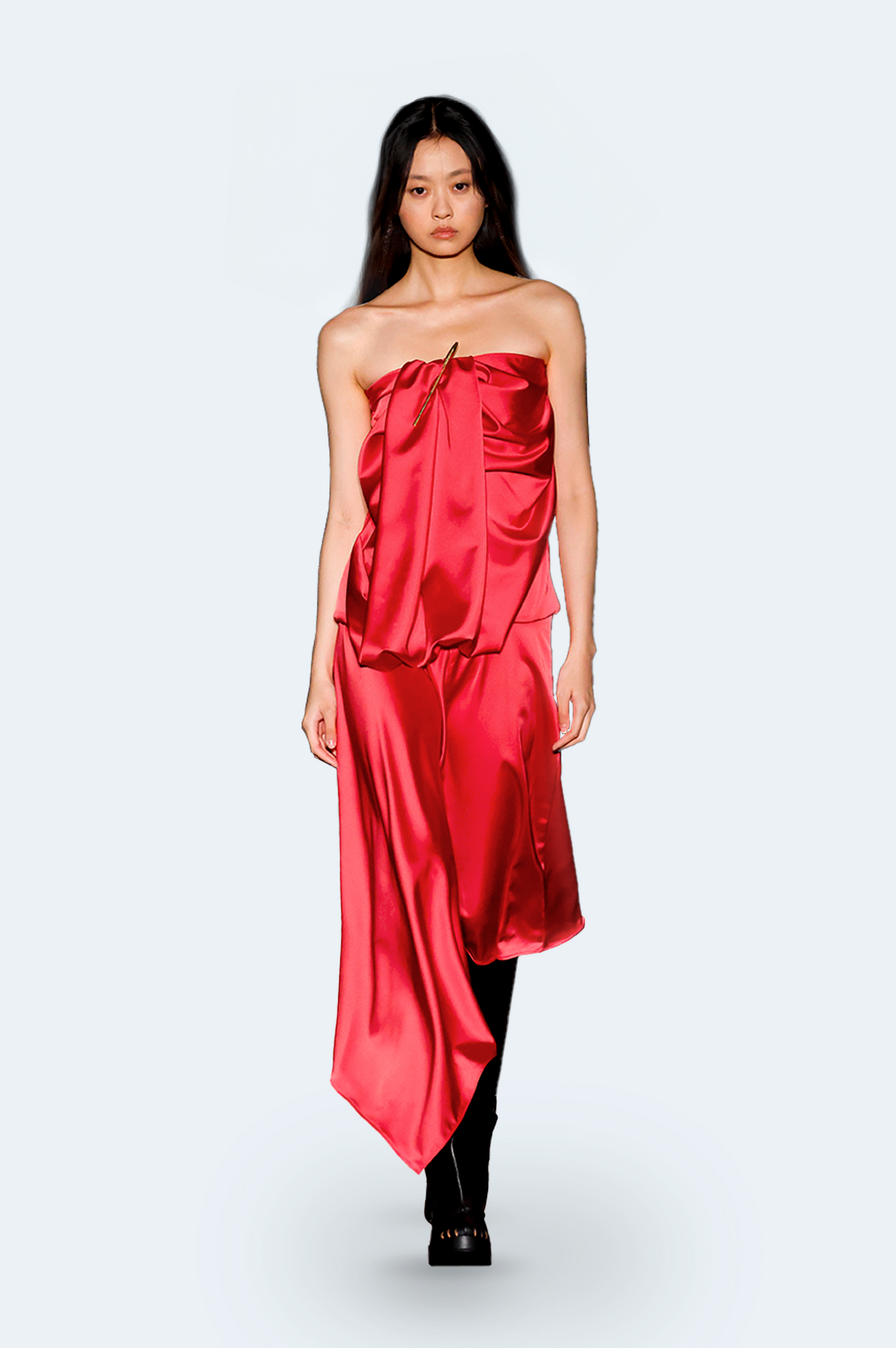 Black Satin Long Asymmetrical Dress