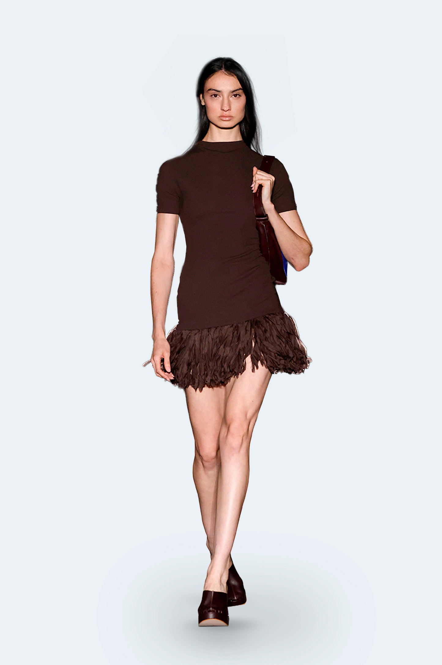 Brown Minidress With Silk Fringes