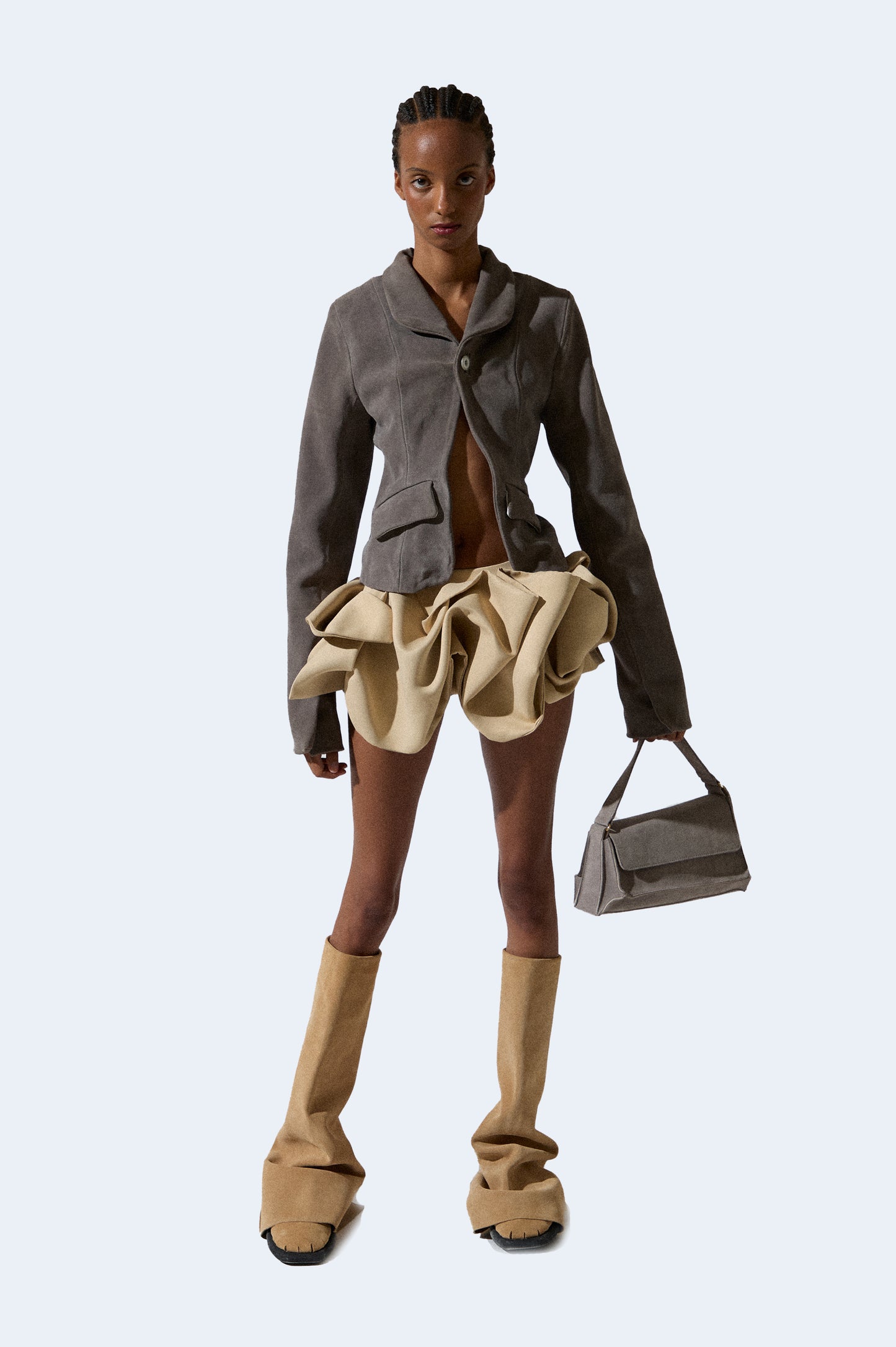 Beige Semi-Satin Volume Miniskirt
